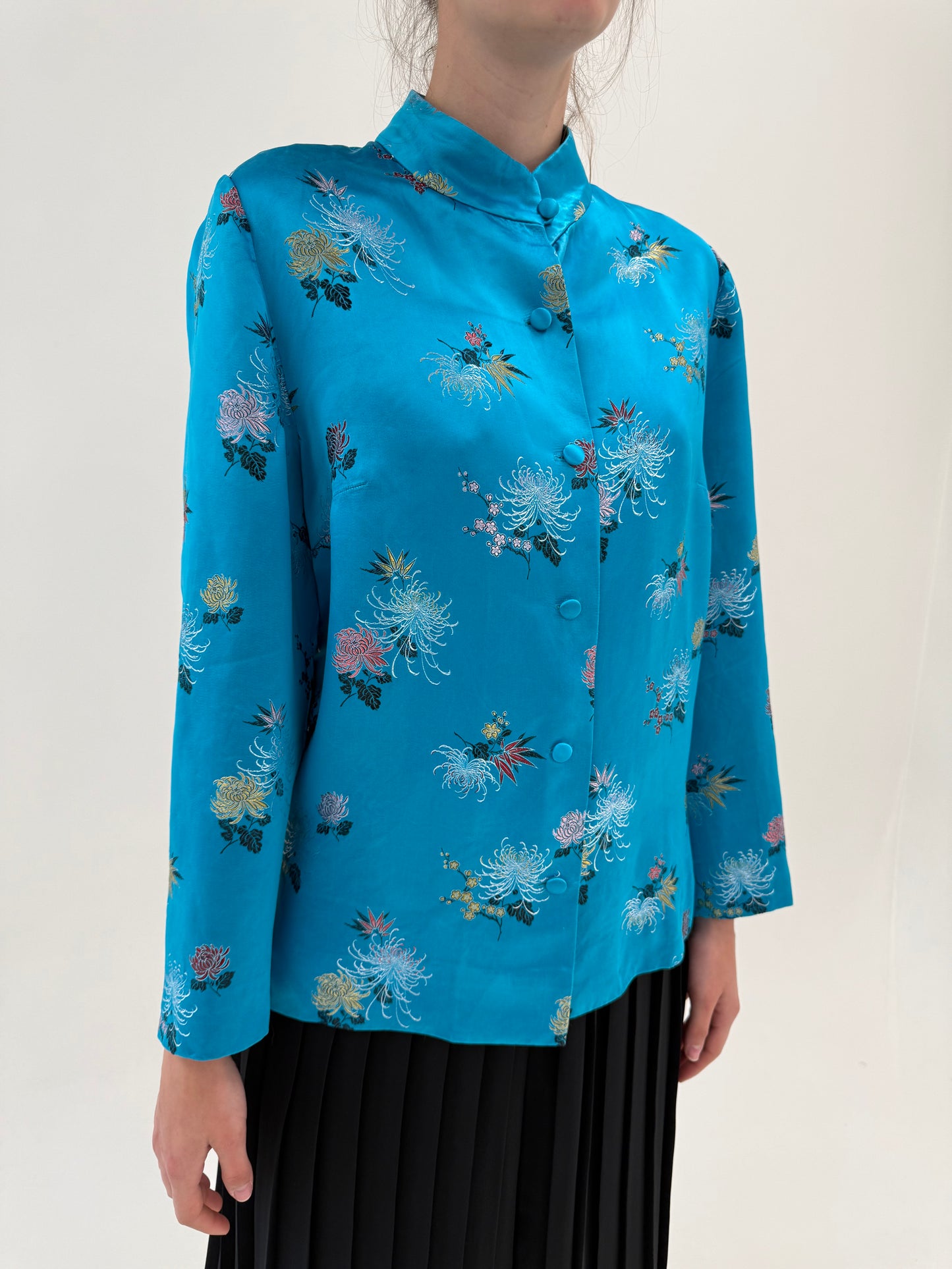 Jacheta excepțională cu influențe asiatice din jacquard de mătase naturală