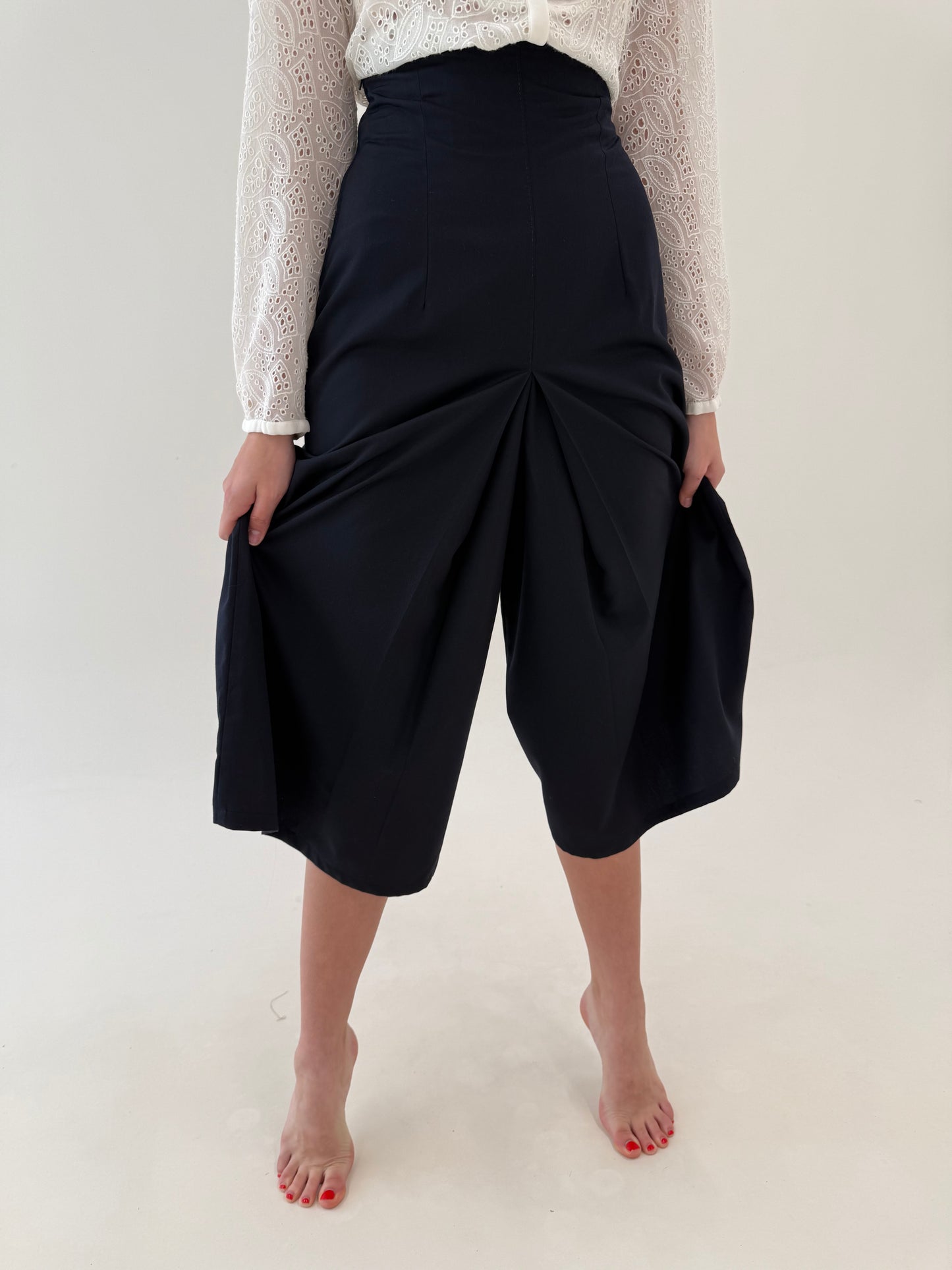 Fustă pantaloni din twill de bumbac cu talie ultra ultra înaltă