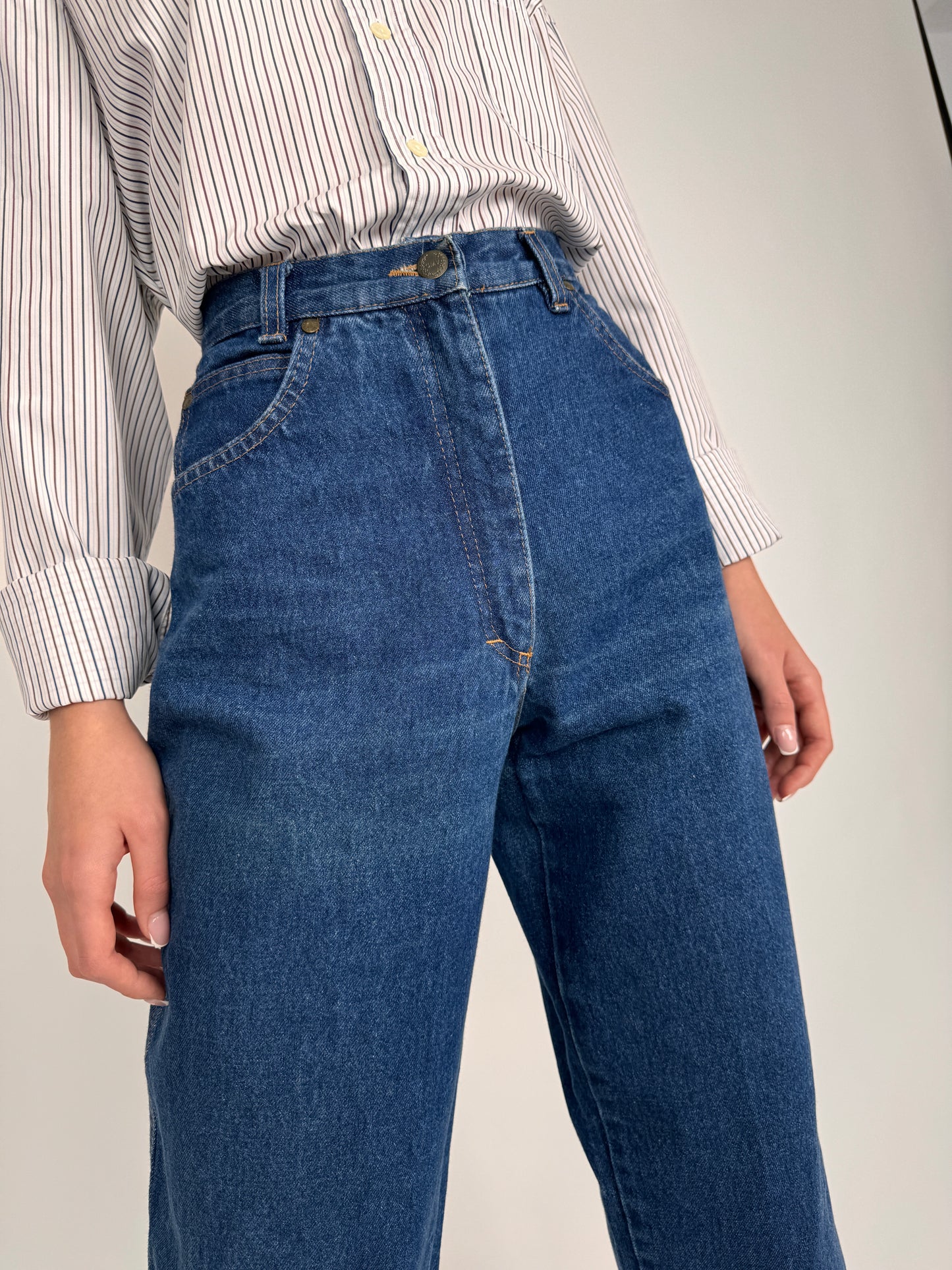 Jeanși vintage cu talie ultra înaltă indigo wash