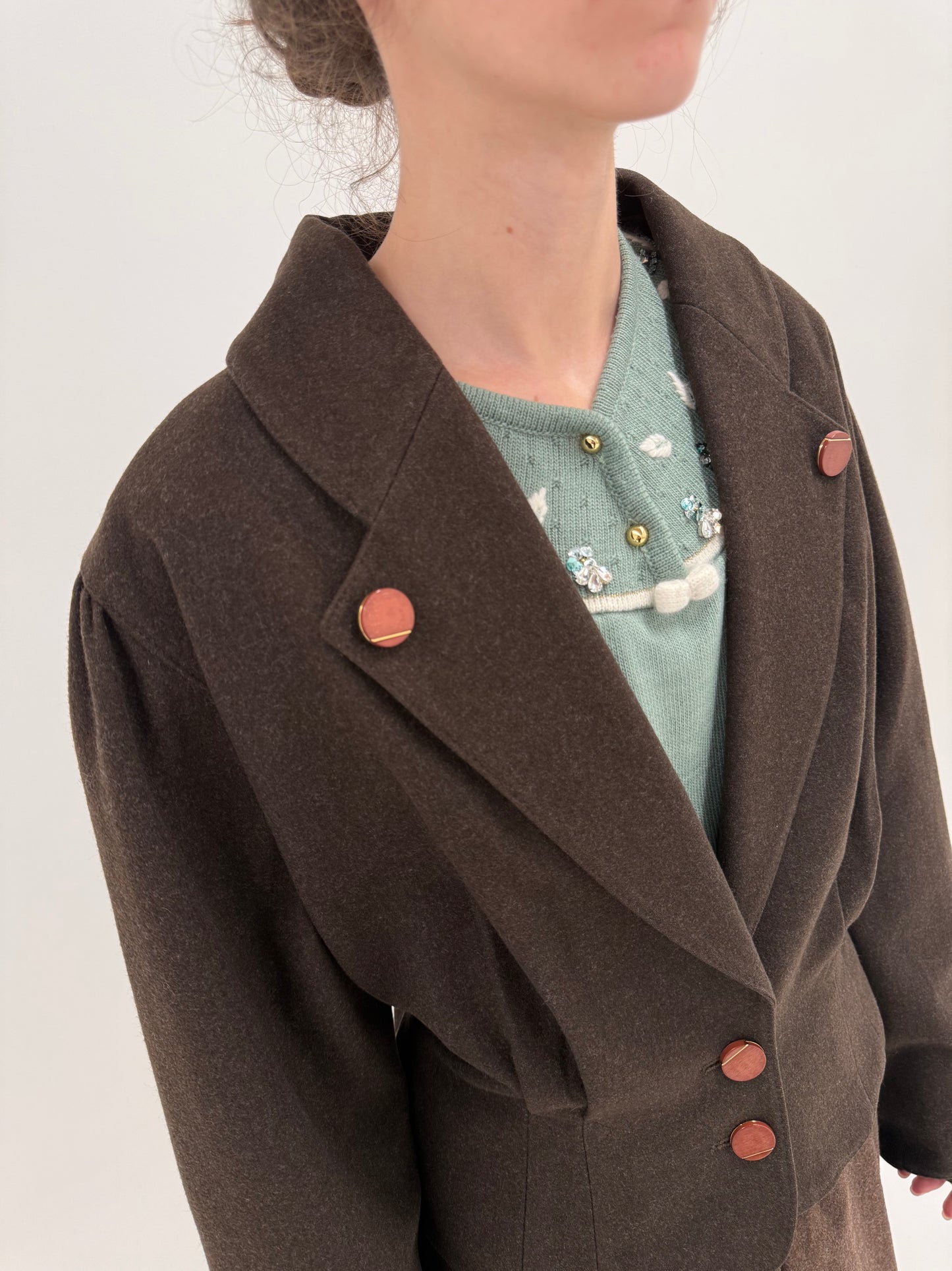 Sacou vintage din lana groasă cambrat chocolate brown