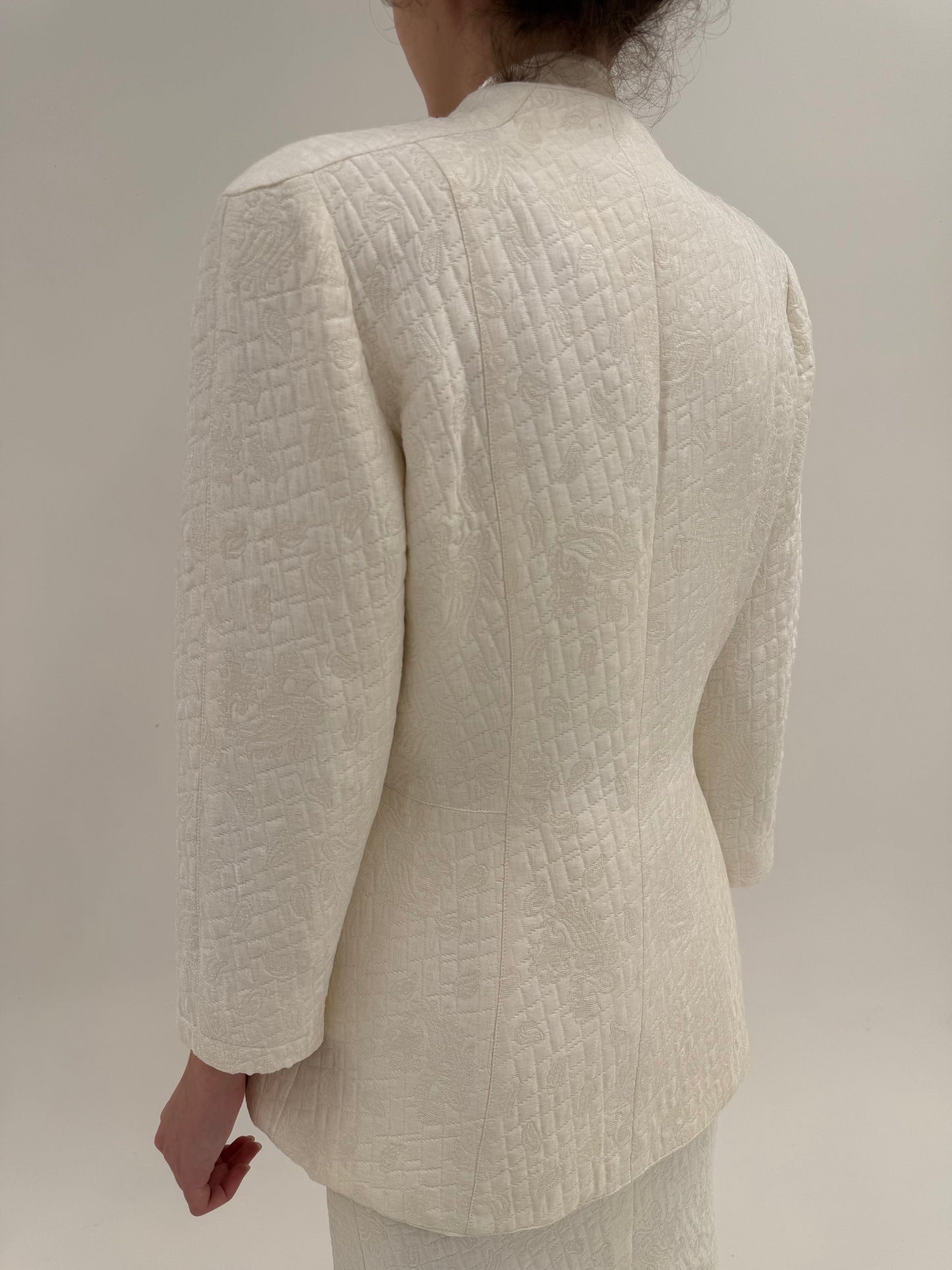 Deux piece old vintage anii 80 în stil Dior New Look din jacquard cu lana