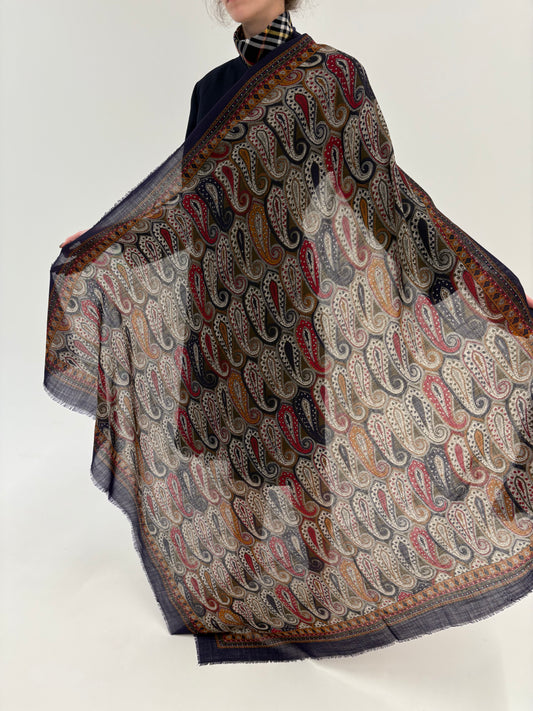Eșarfă XXXXL din lana extrafina cu print paisley