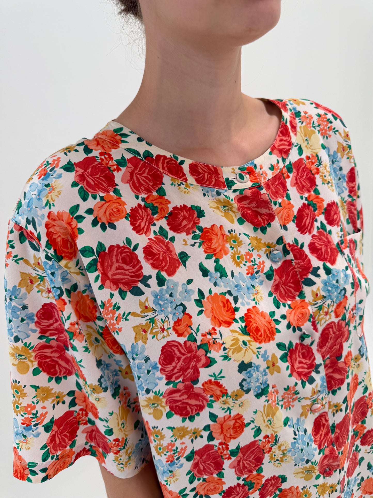 Cămașa vintage Italiana cu print floral din mătase naturală