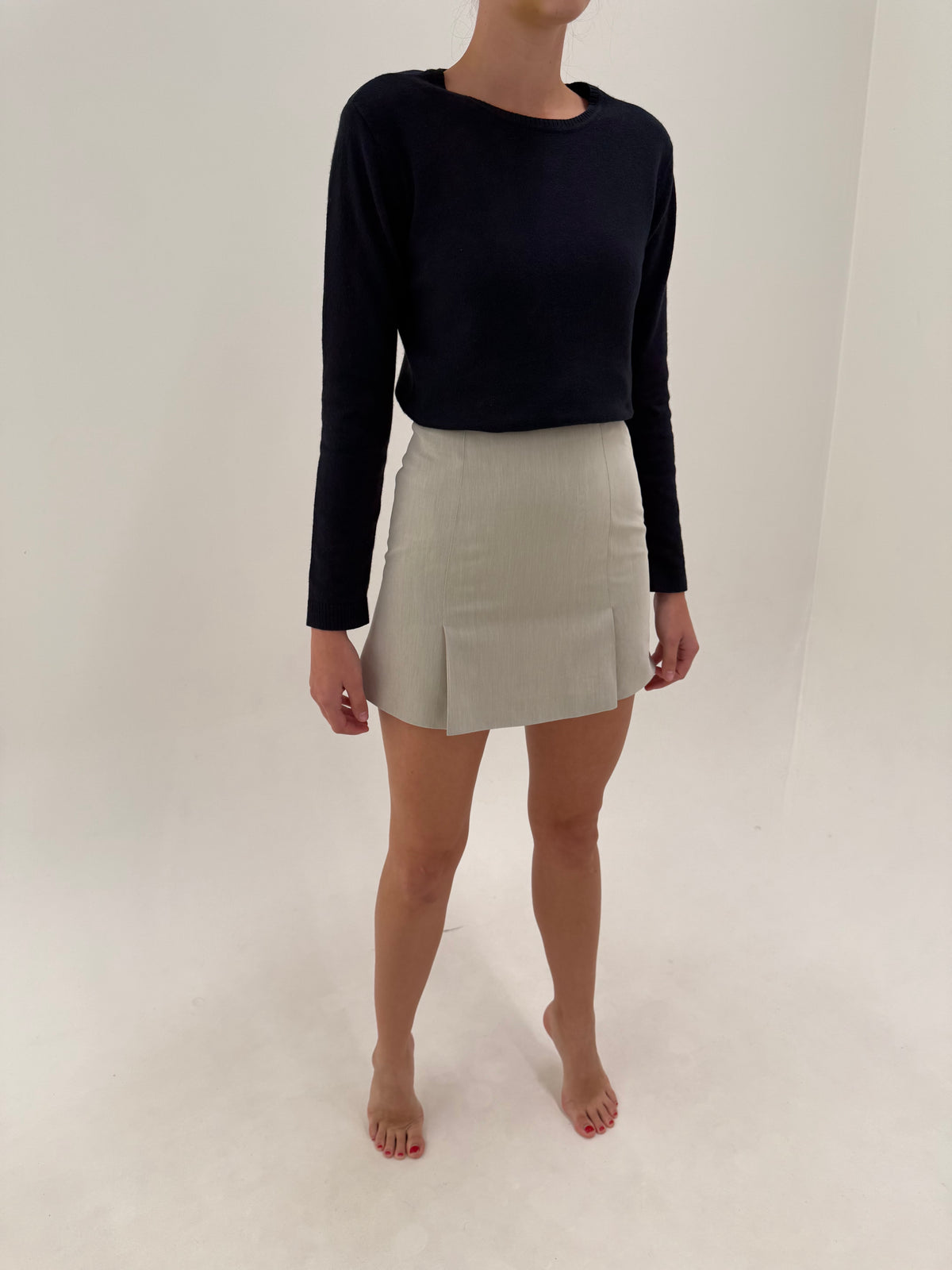 Fustă Prada mini off white din stofita cu talie ultra înaltă marcată