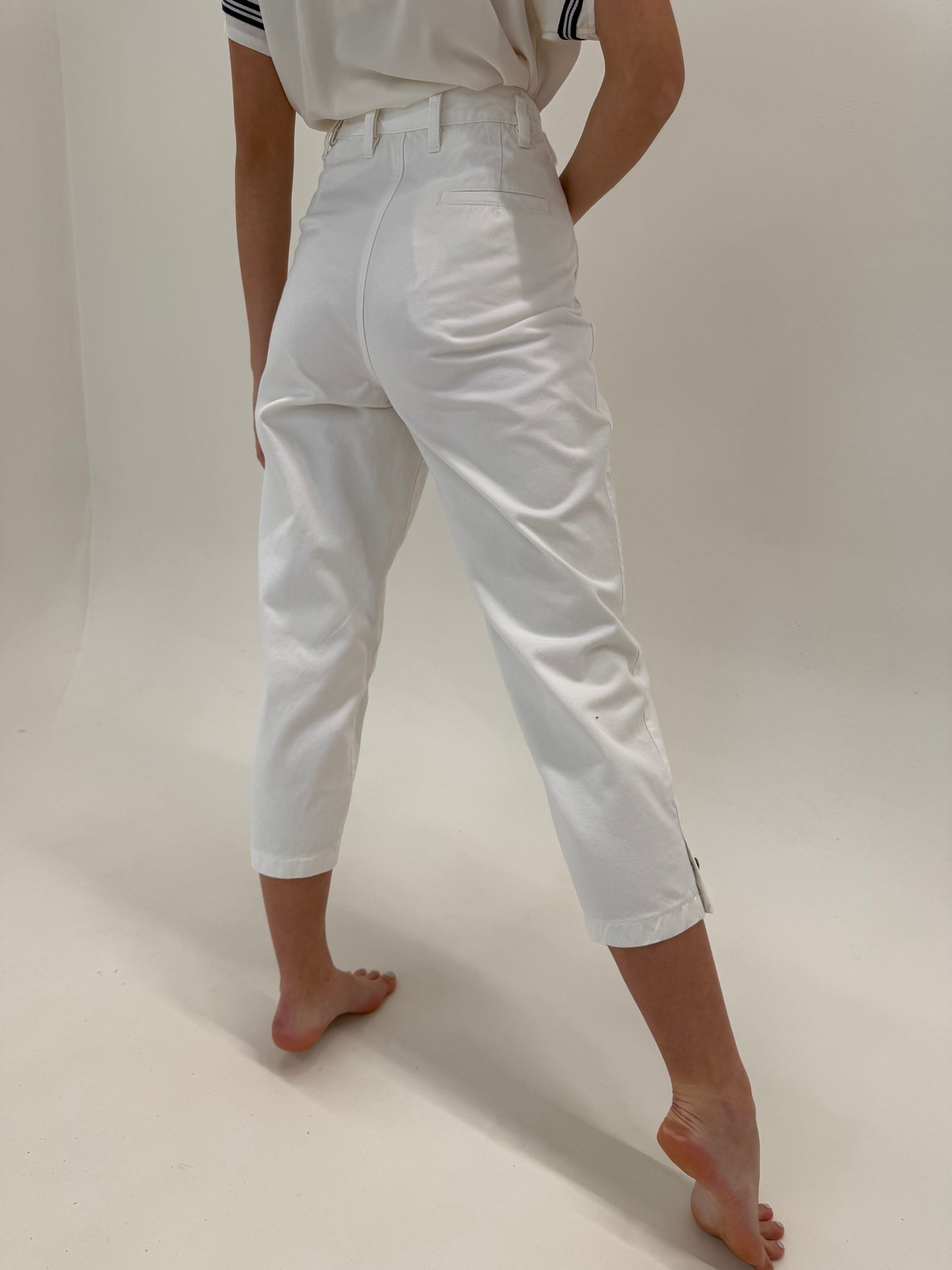 Jeans alb petite de vară vintage italienești cu talie ultra înaltă