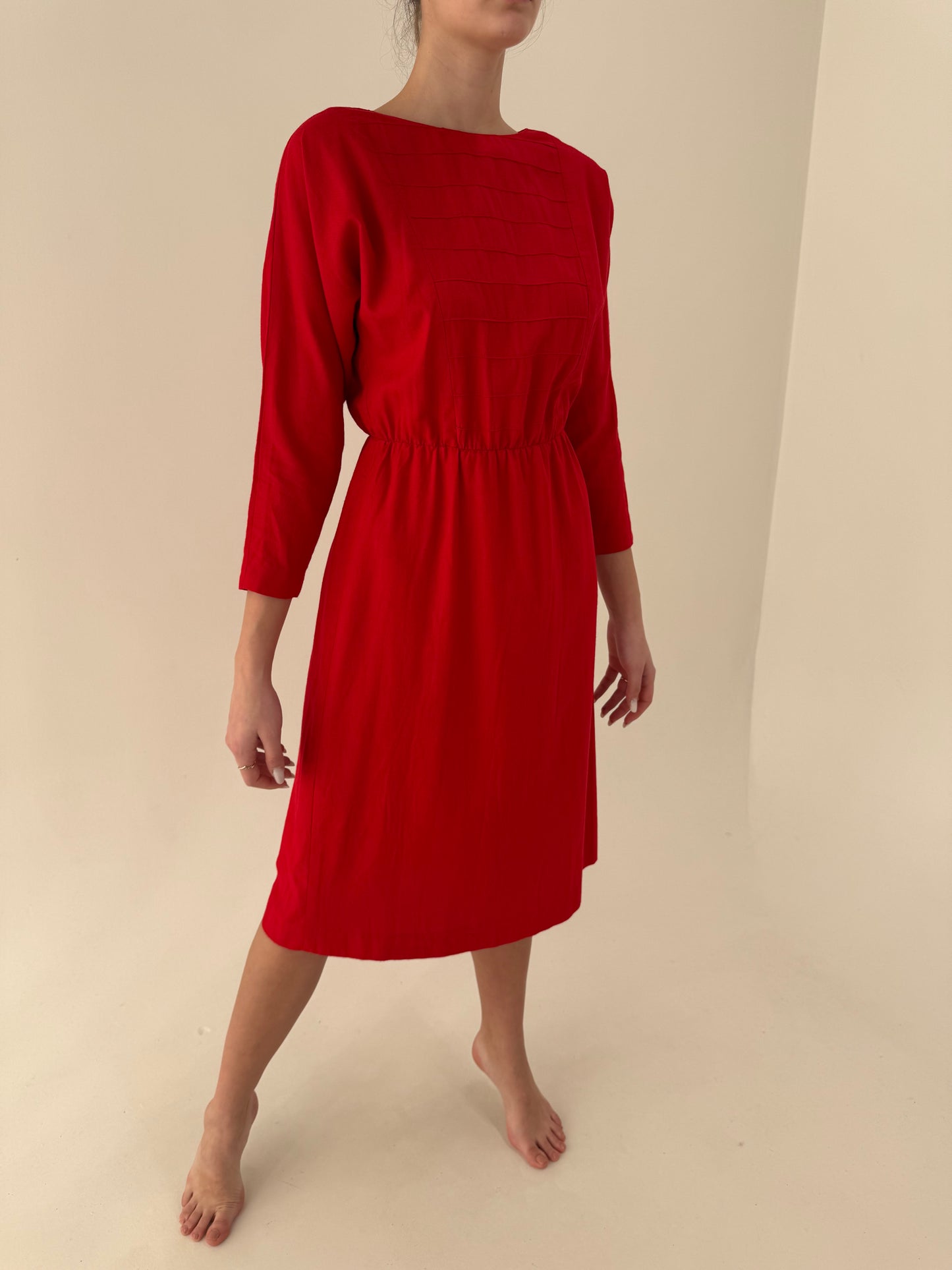 Rochie vintage cherry red cu talie ultra înaltă marcată elastică