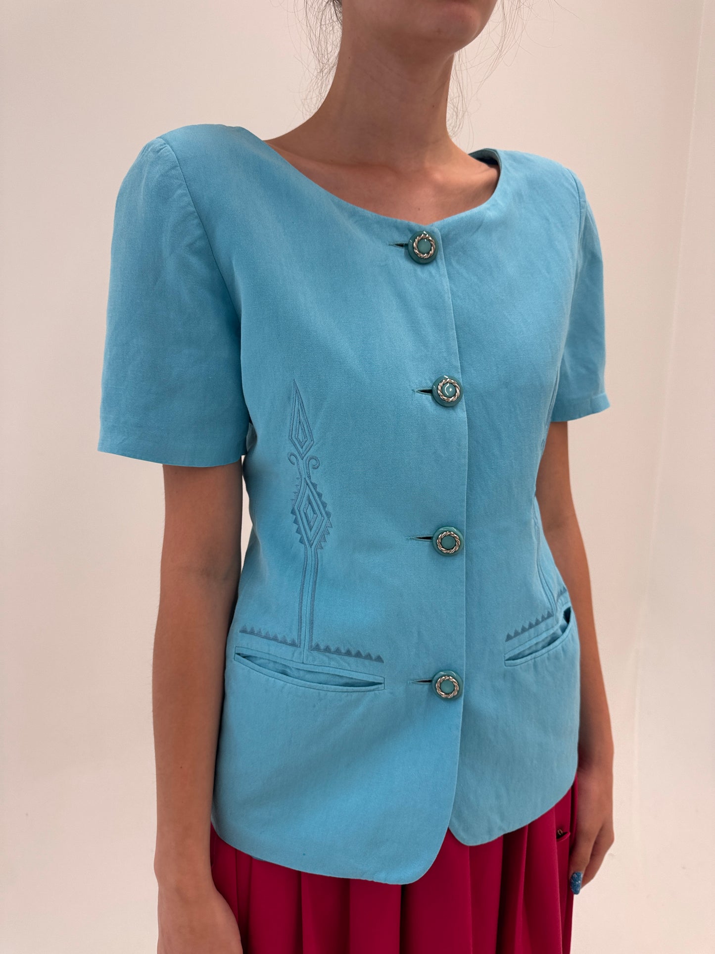 Sacou de designer vintage italian cambrat din in din excepțional aqua blue