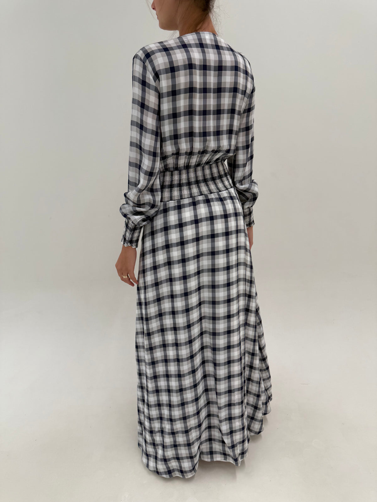 Rochie maxi în carouri în stil Ralph Lauren cu fusta căptușită gros
