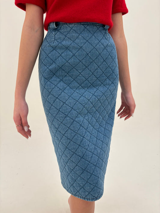 Fustă vintage uktra conică din matlase subțire de jeans cu talie ultra înaltă