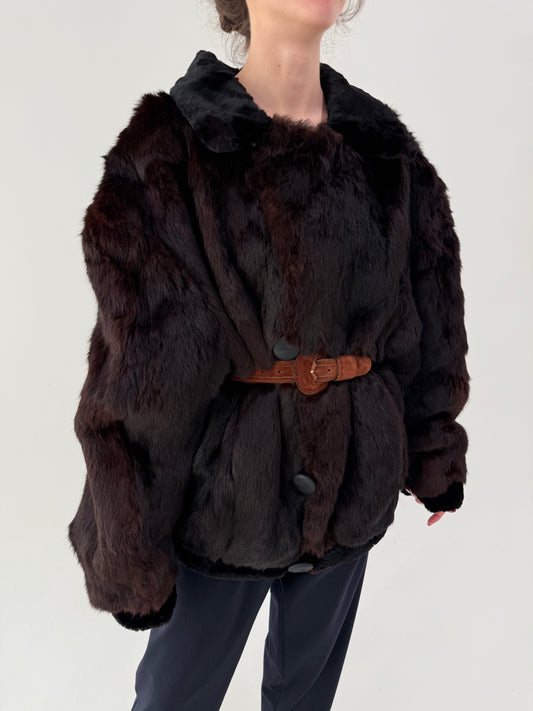 Blană naturală tall din Rex Rabbit în croi tip bomber