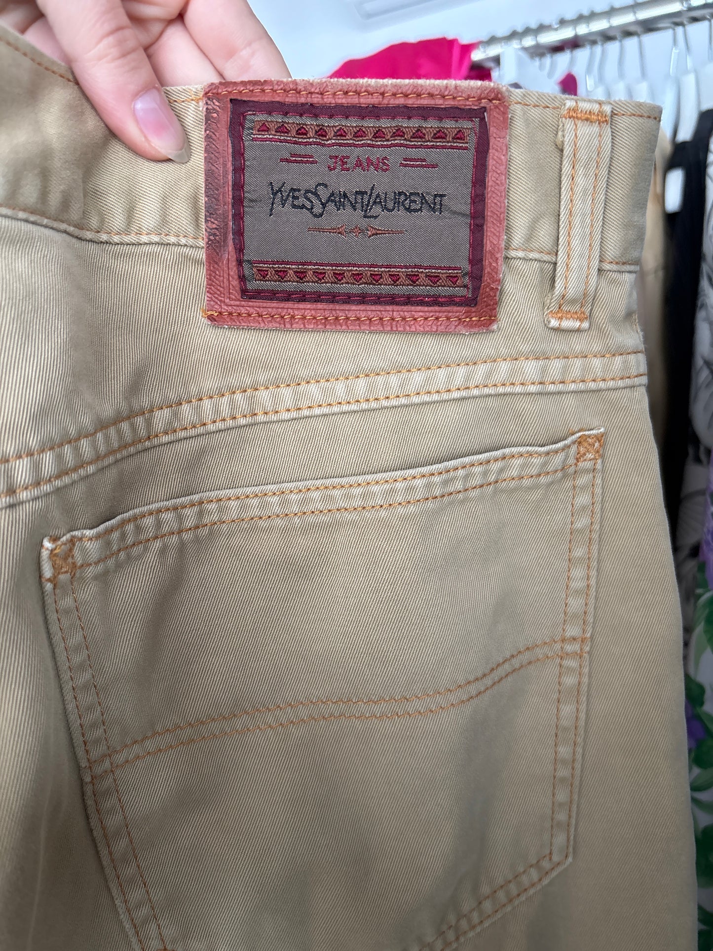 Pantaloni vintage Yves Saint Laurent camel petite din bumbac