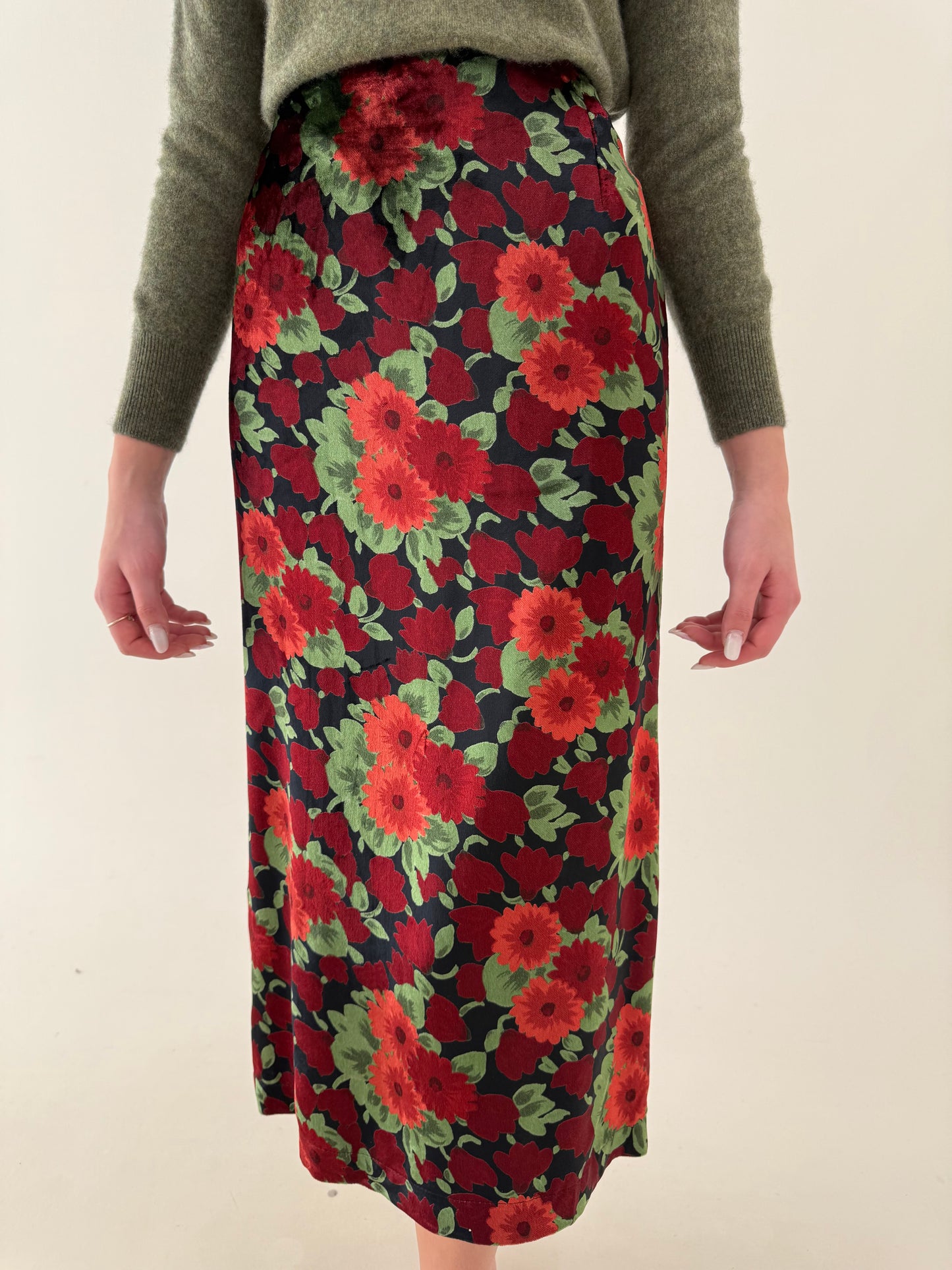 Fustă maxi din catifea excepțională cu mătase naturală și talie ultra înaltă