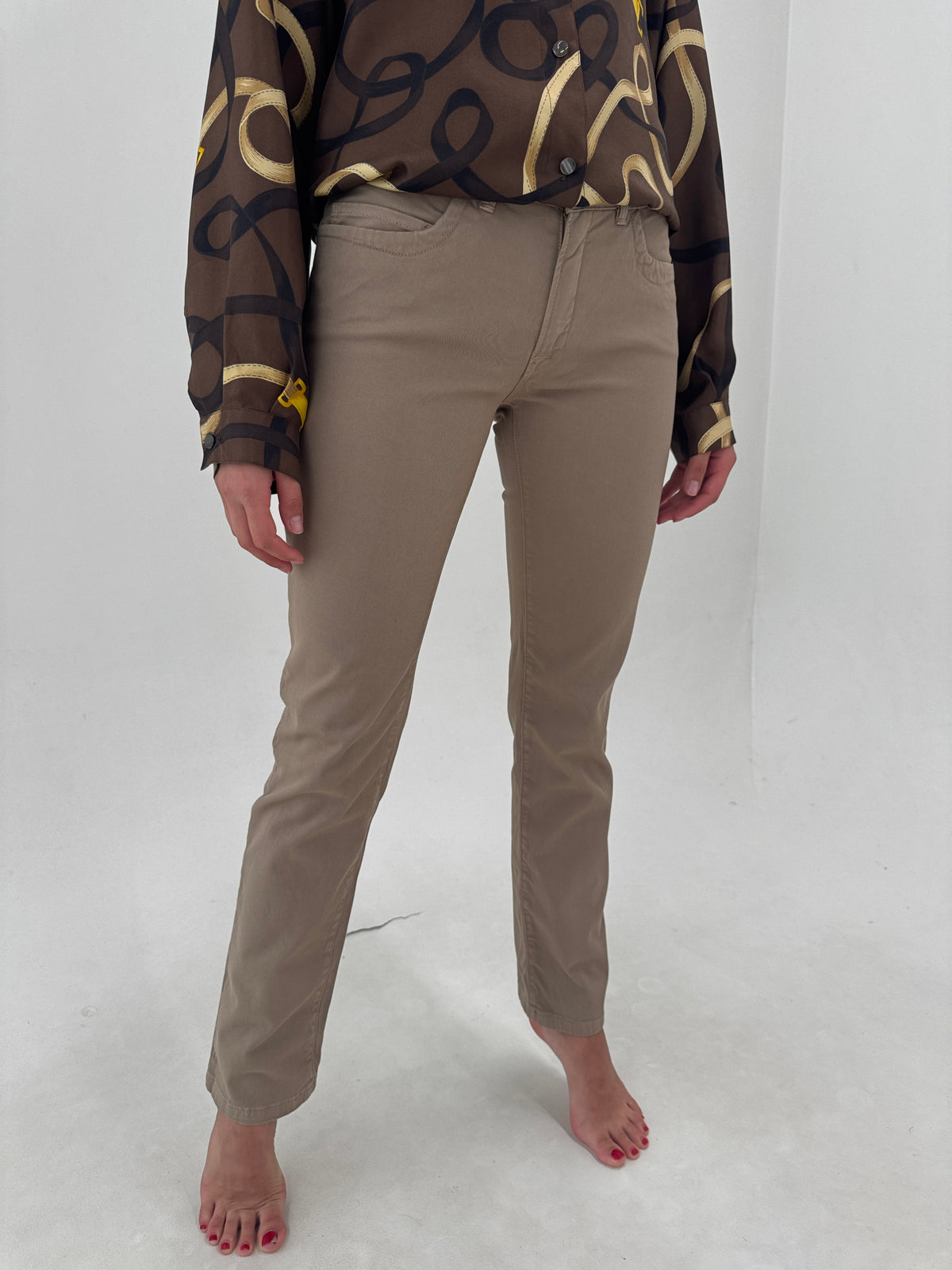 Pantaloni Trussardi camel din bumbac plin ușor modelator straight leg tall