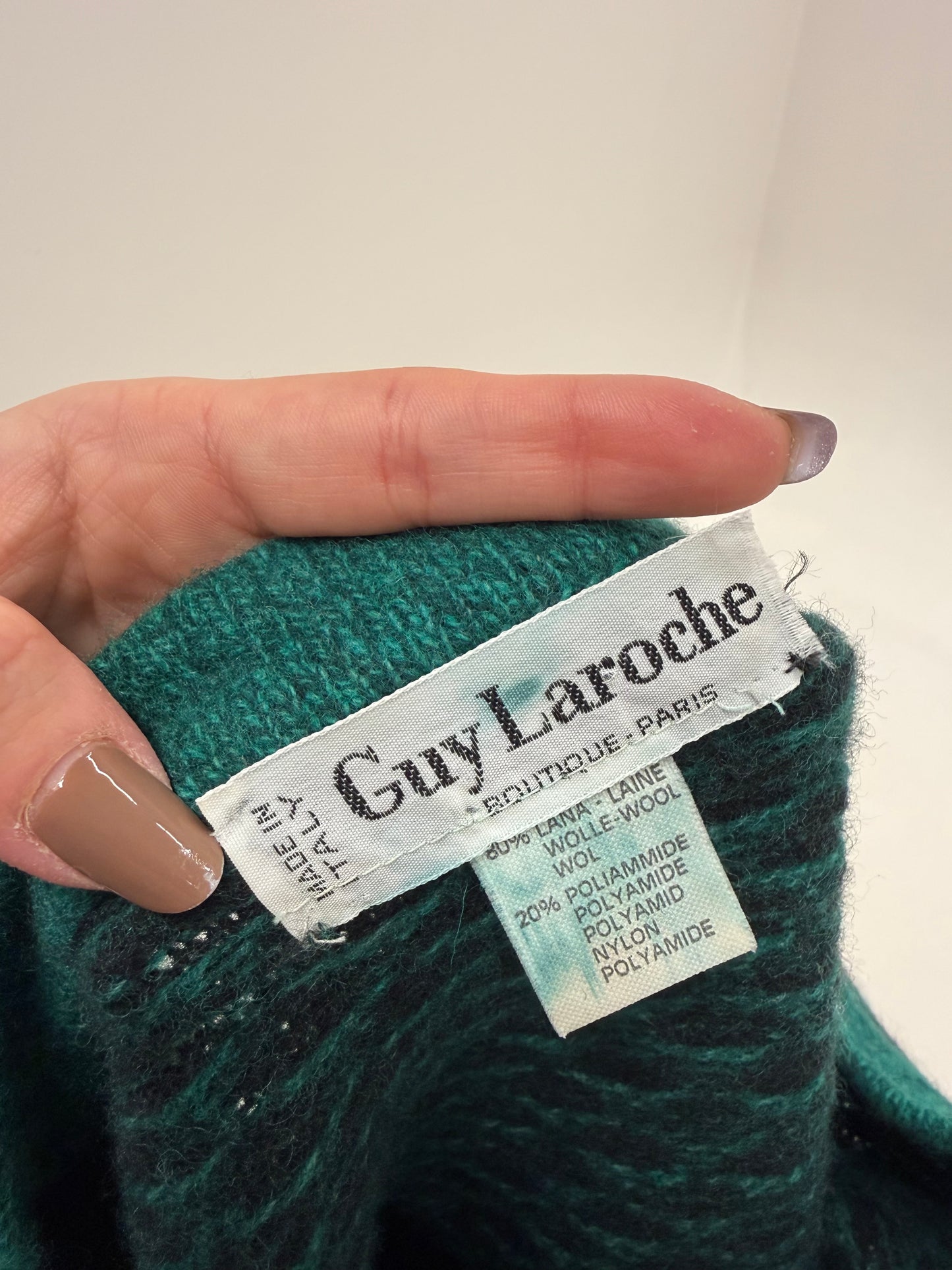 Rochie de brand luxury vintage Guy Laroche emerald green din tricot gros și dens