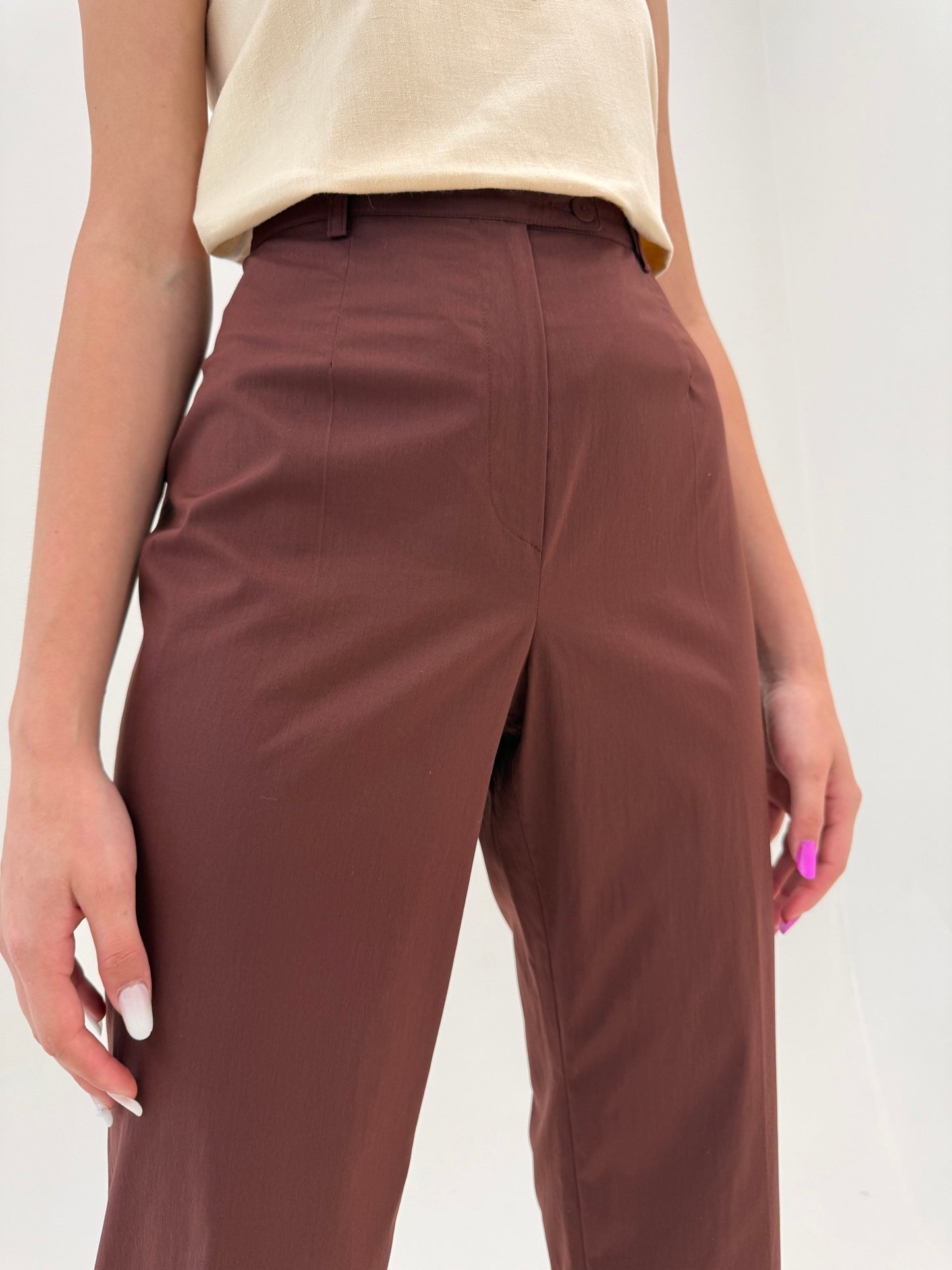 Pantaloni de brand luxury Les Copains chocolate brown ultra confort din bumbac