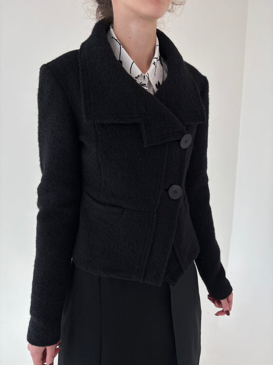 Sacou negru italian în croi cambrat din boiled wool