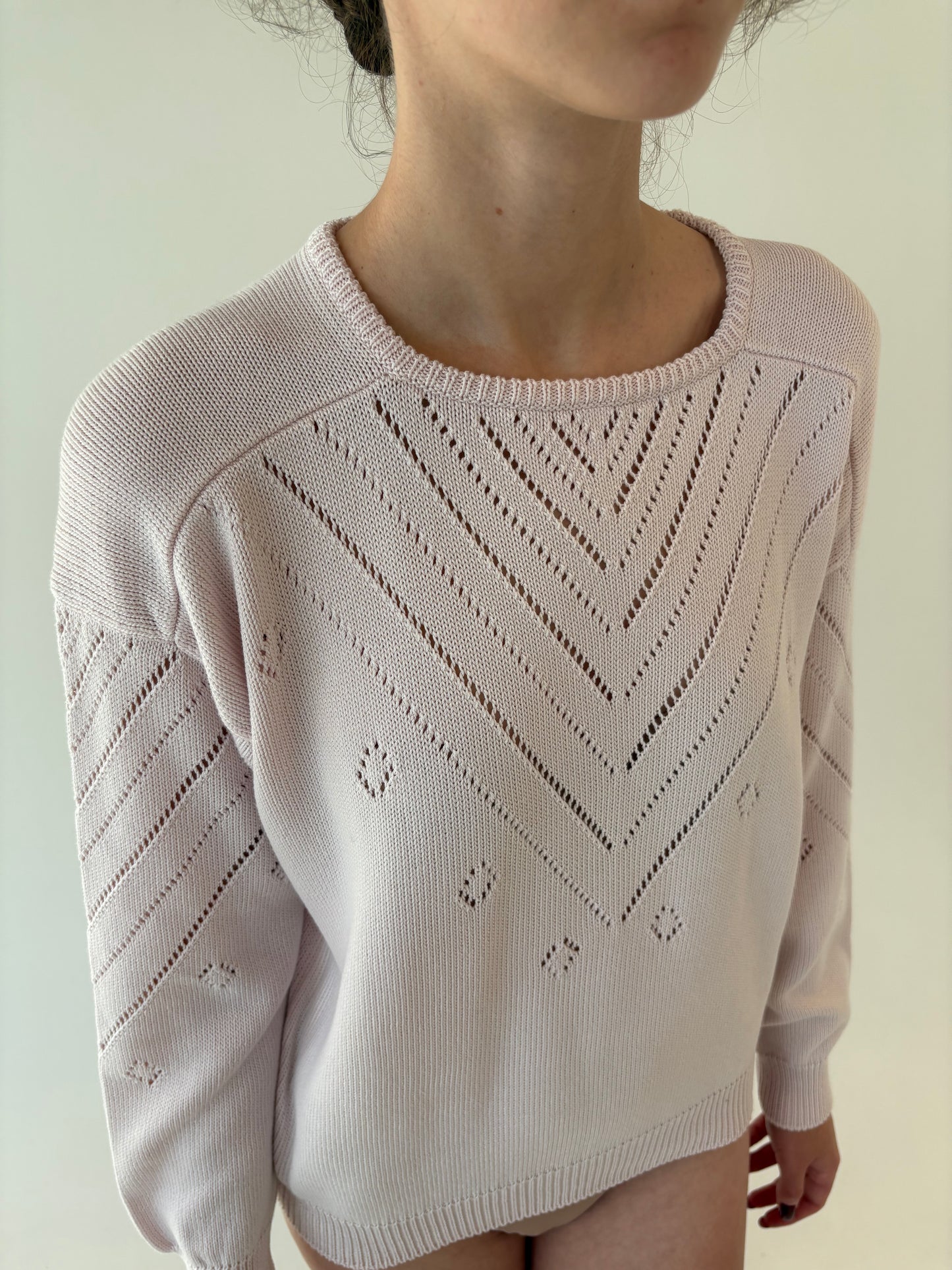 Pulover de brand luxury de tricotaje Italian powder pink din bumbac de gramaj mare