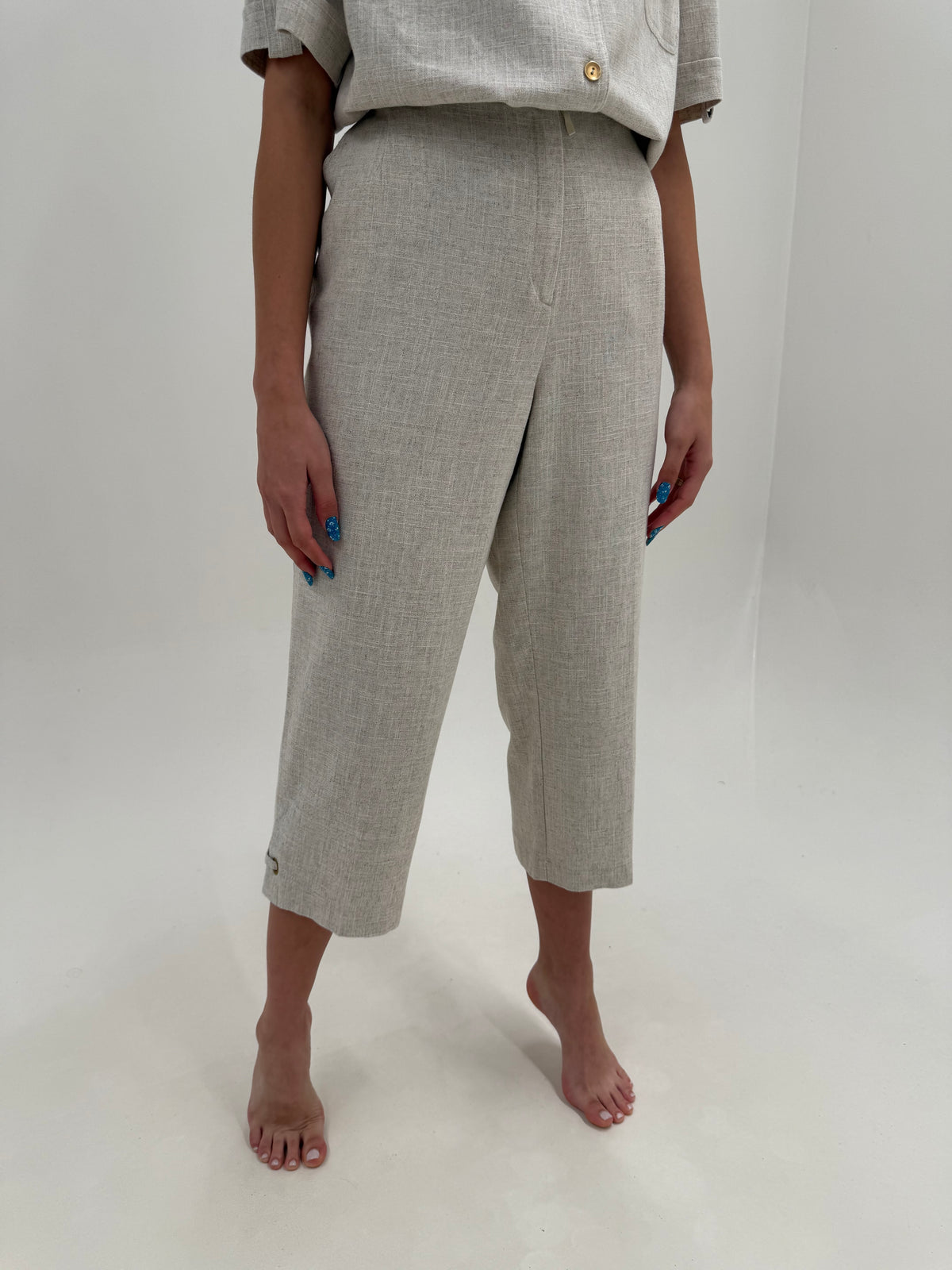 Costum din pânză excepțională ultra confort de in și modal în croi clasic sand nude