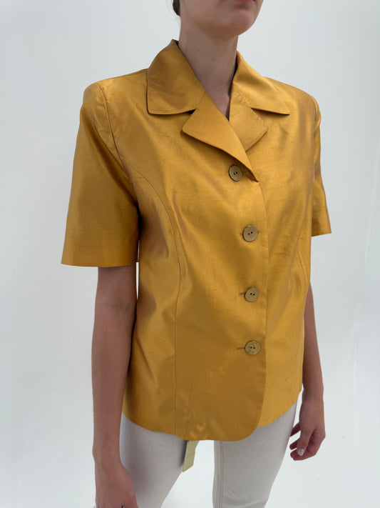 Sacou italian de designer soft gold din mătase naturală dupioni in croi clasic