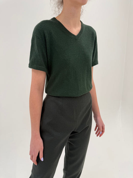 Top forest green din mătase naturală și cașmir