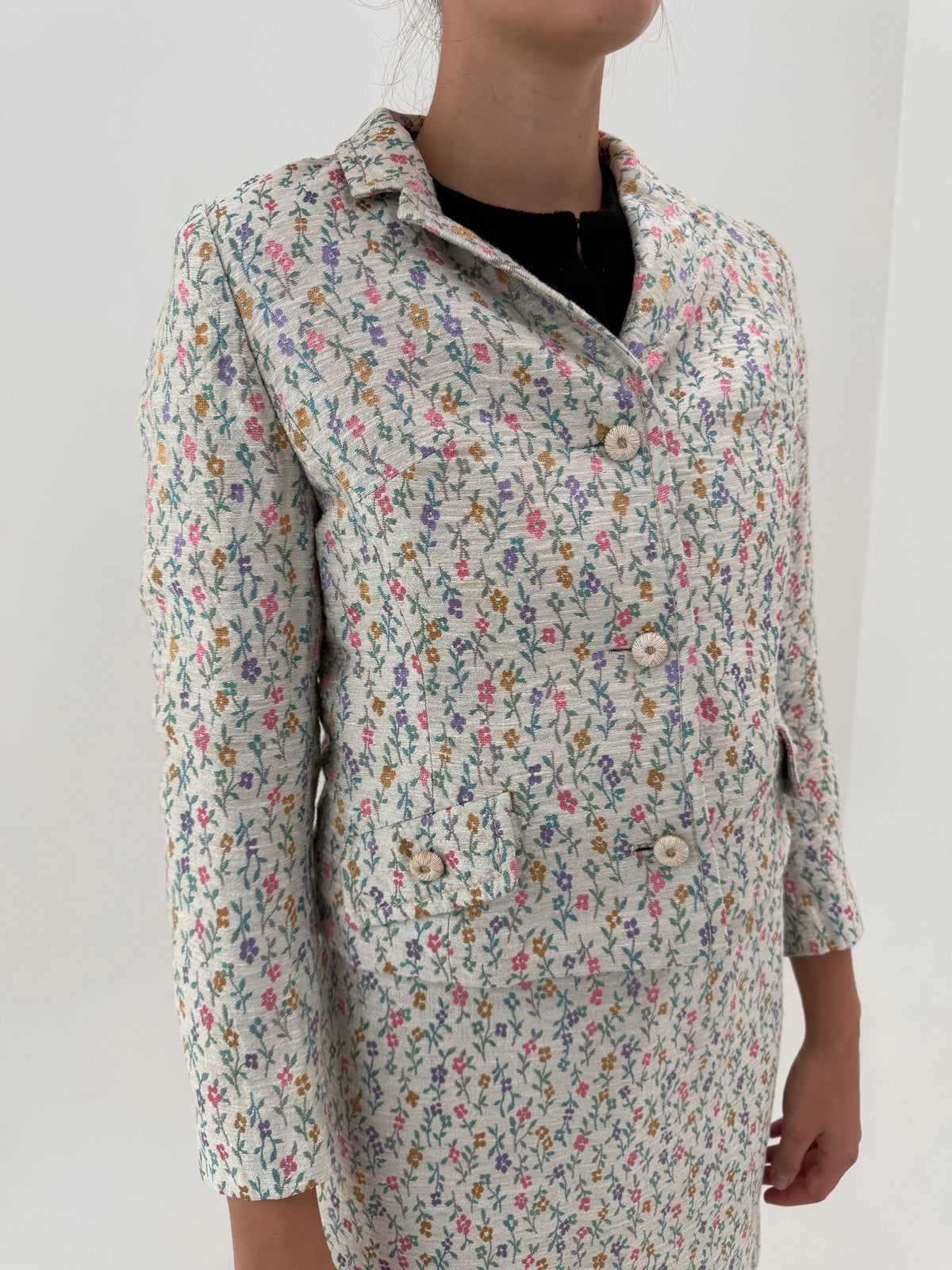 Costum old vintage anii 60 italian de colecție din brocart de lana extrafina și mătase naturală