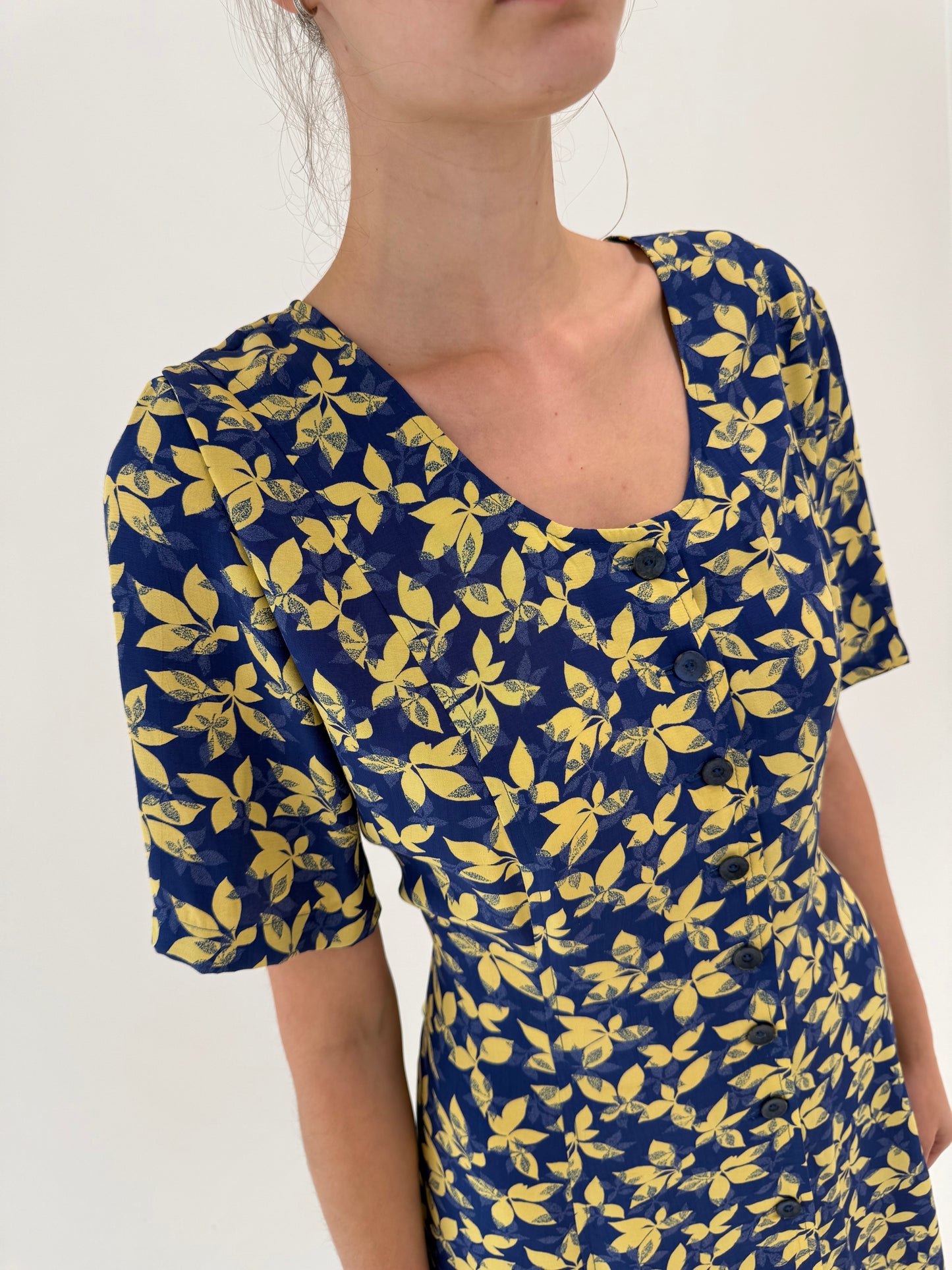Rochie maxi vintage super vaporoasă Navy blue cu talie marcată reglabilă la spate