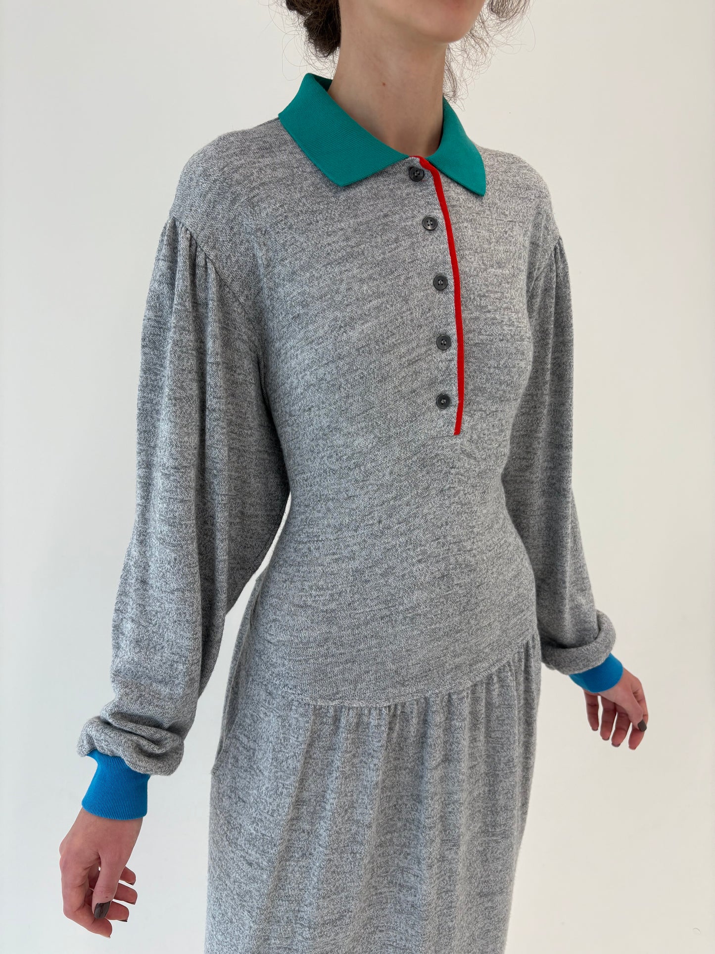 Rochie vintage maxi din jerse cu influențe casual cu buzunare