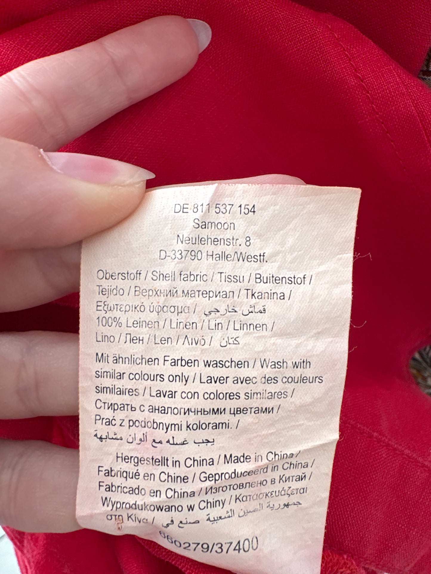 Cămașa din in cherry red cu mânecă 3/4