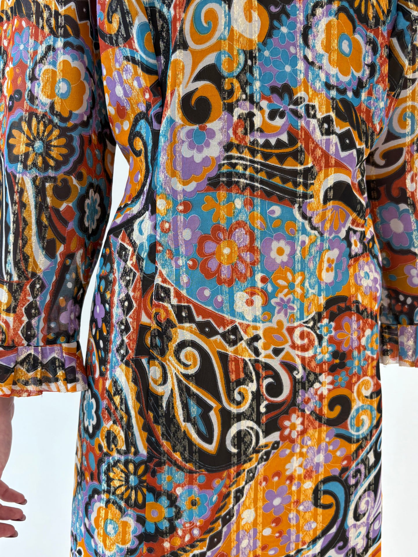 Rochie Old vintage început de ani 70 de seară cu inserții fine aurii