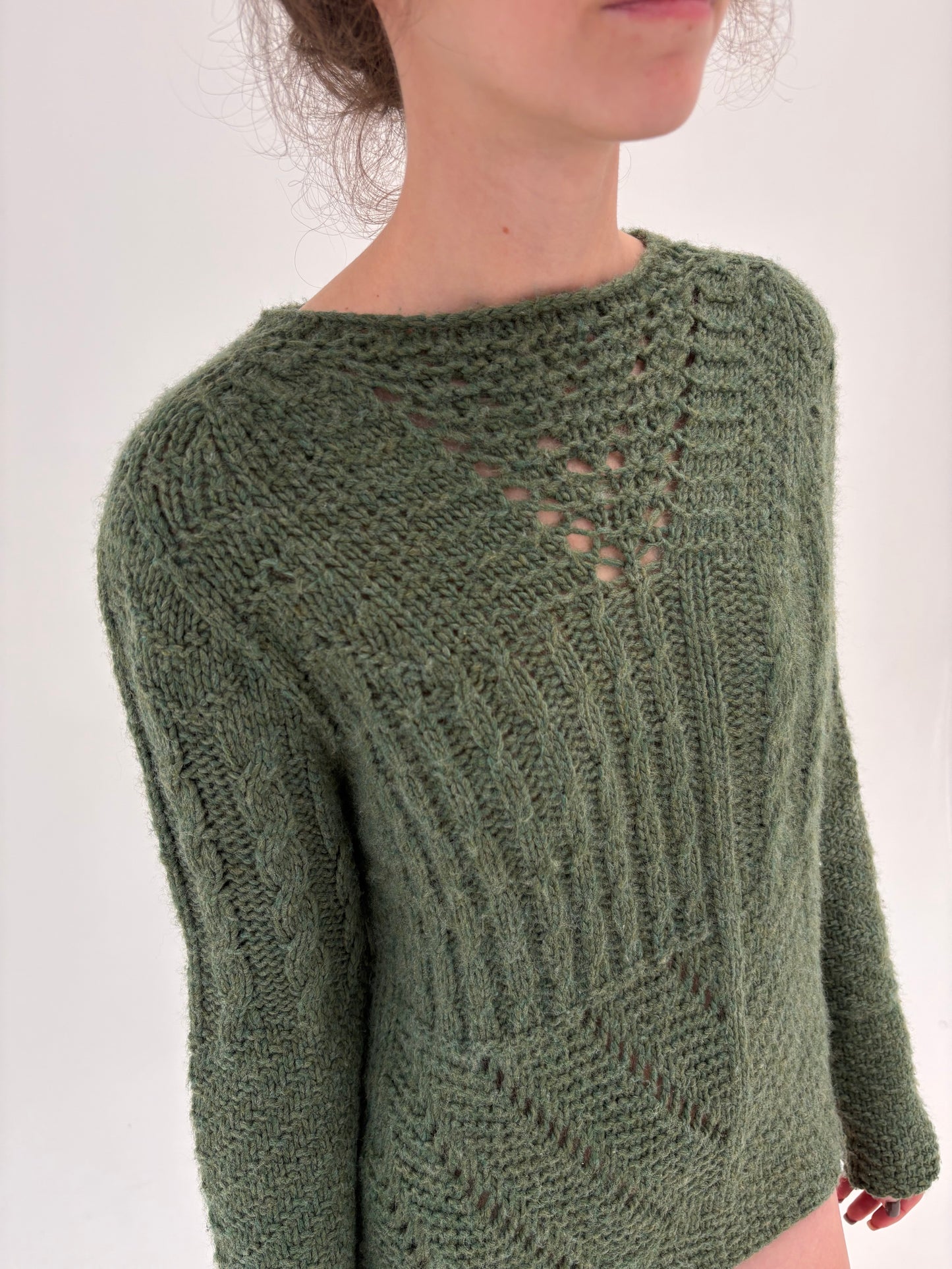 Pulover high end Italian forest green texturat din lana extrafina de gramaj mare