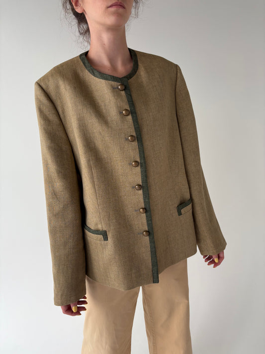 Sacou vintage dark camel din in excepțional în croi minimalist