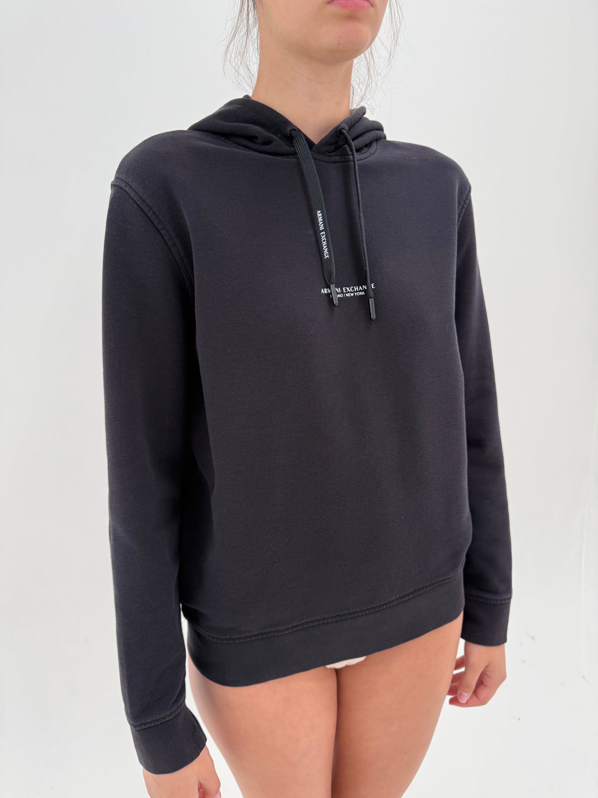 Hanorac Armani negru din bumbac gros