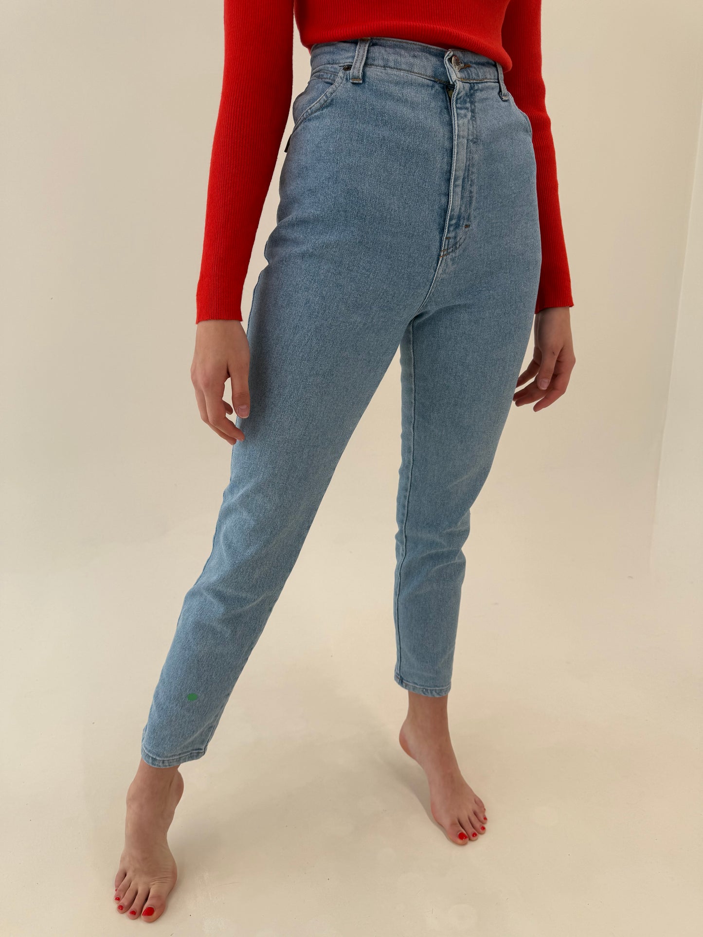 Jeans vintage italienești ultra modelatori light wash cu talie ultra înaltă