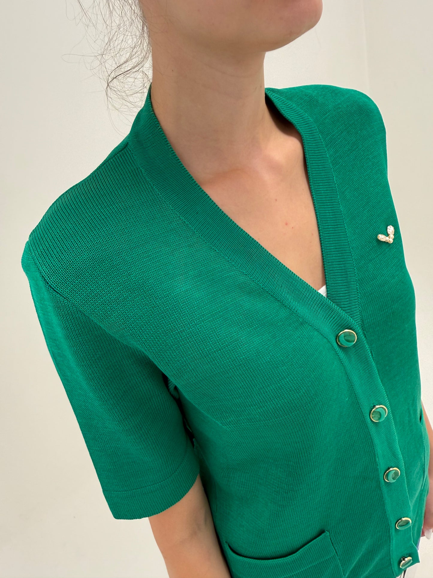 Top emerald green din bumbac Filo di Scozia cu perlute