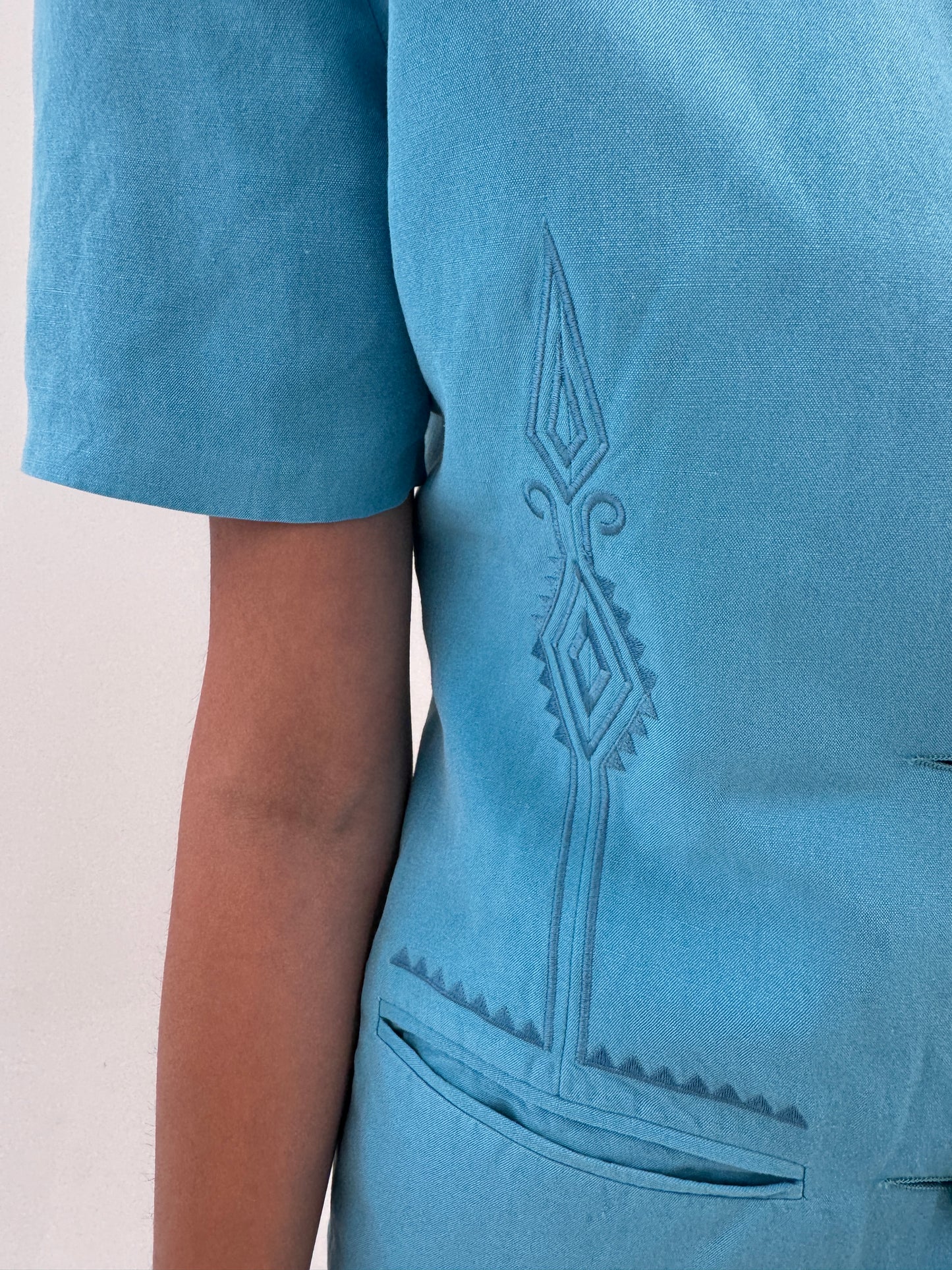 Sacou de designer vintage italian cambrat din in din excepțional aqua blue