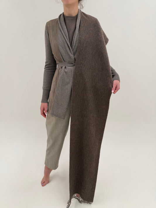 Fular taupe brown din lana excepțională extrem de fină