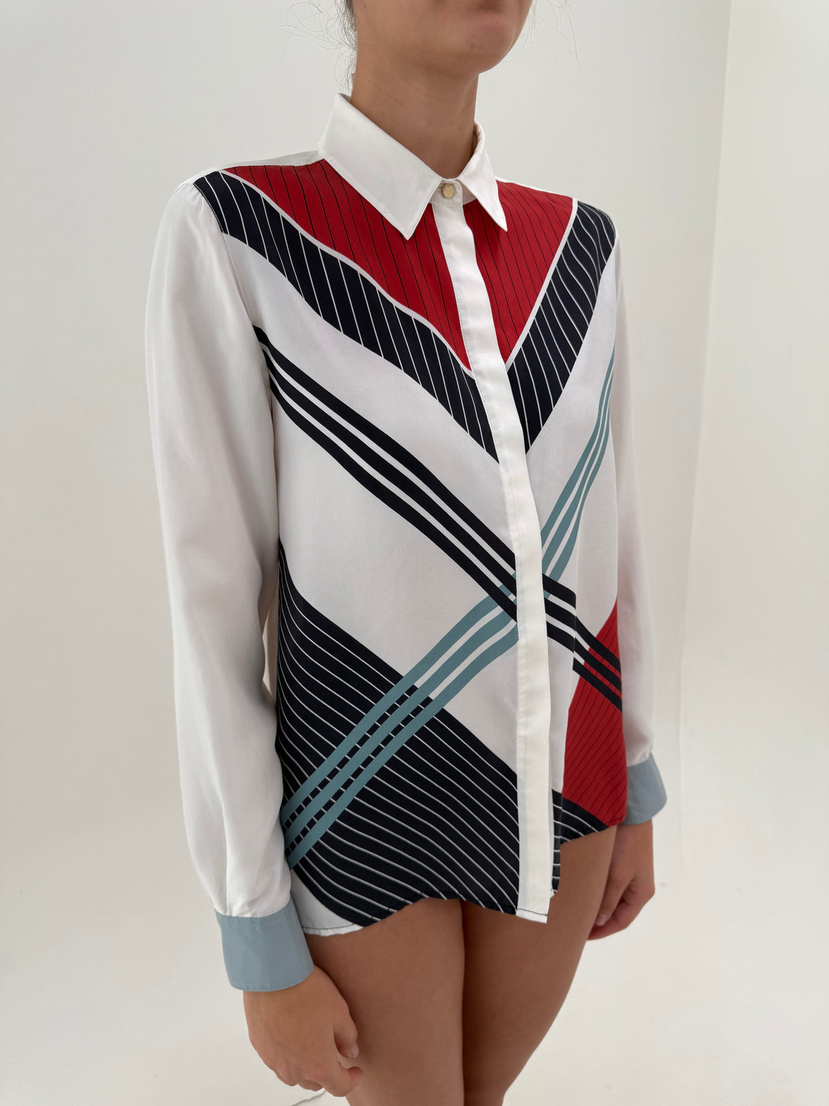 Cămașa Max Mara din mătase naturală cu print geometric în dungi