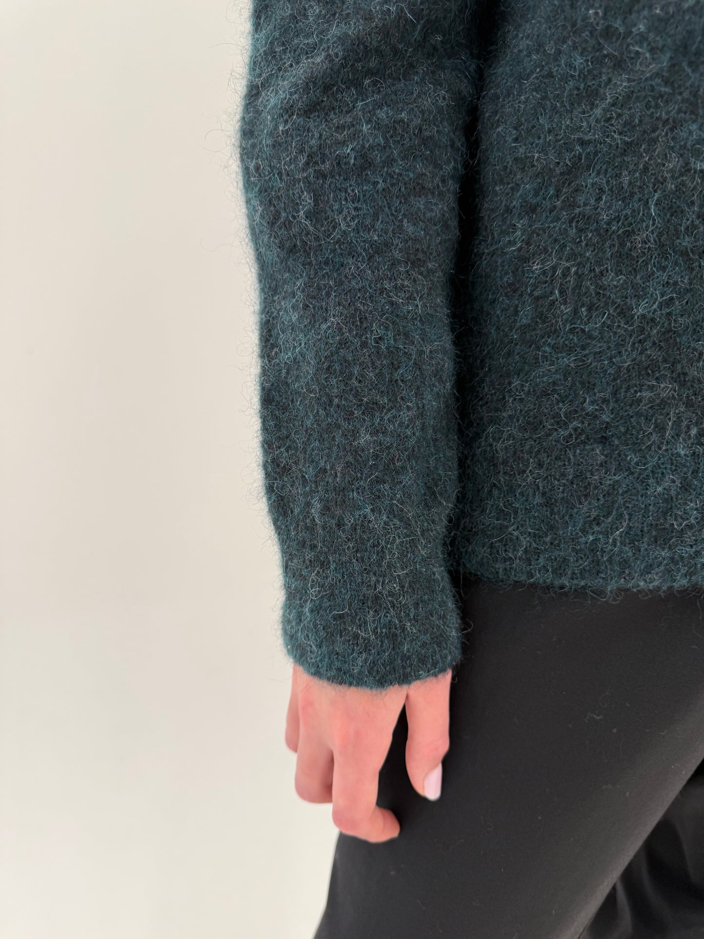 Pulover din mohair dark green crew neck