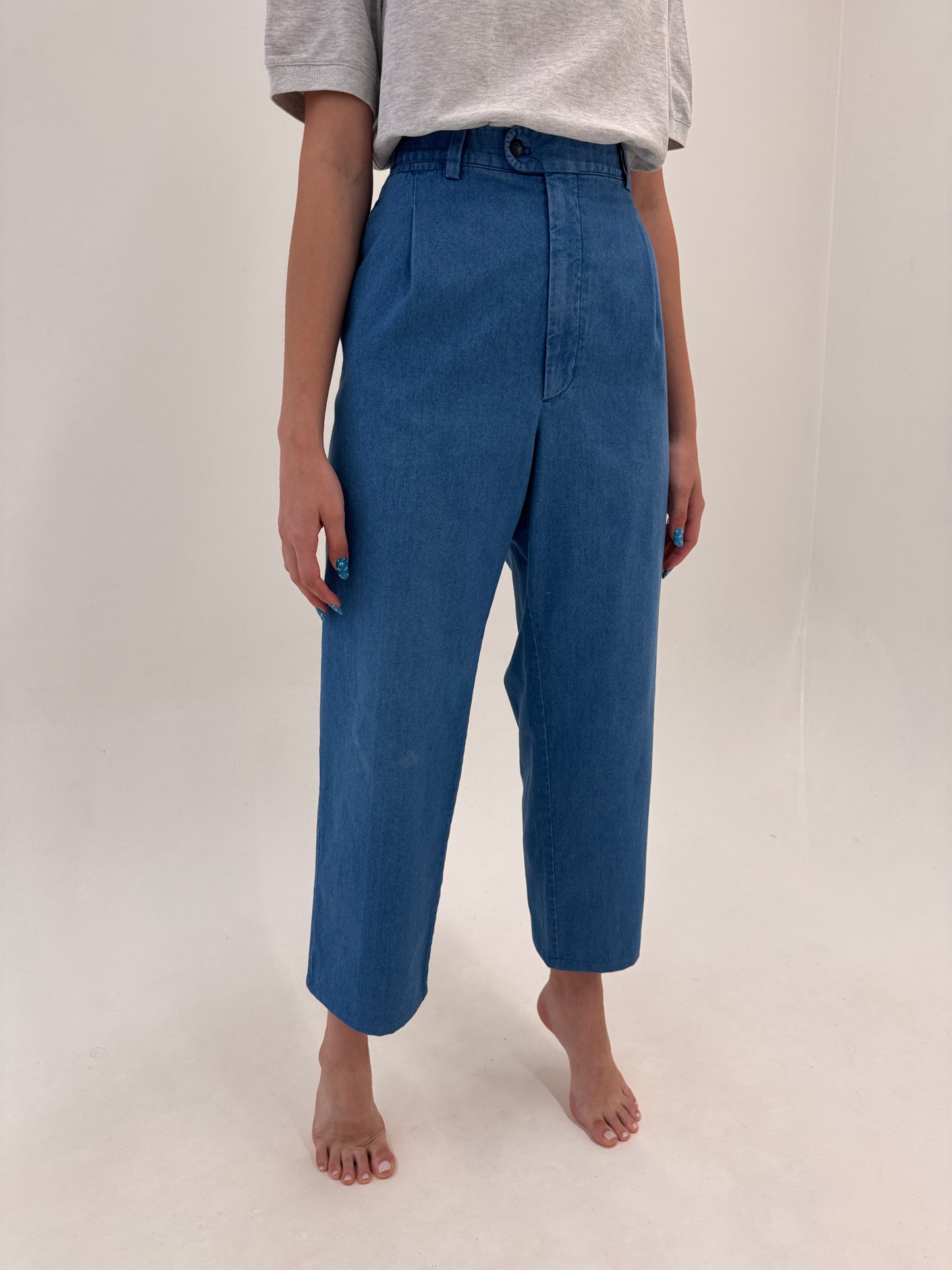 Jeans Burberry vintage ultra soft de vară cu pense și talie ultra înaltă