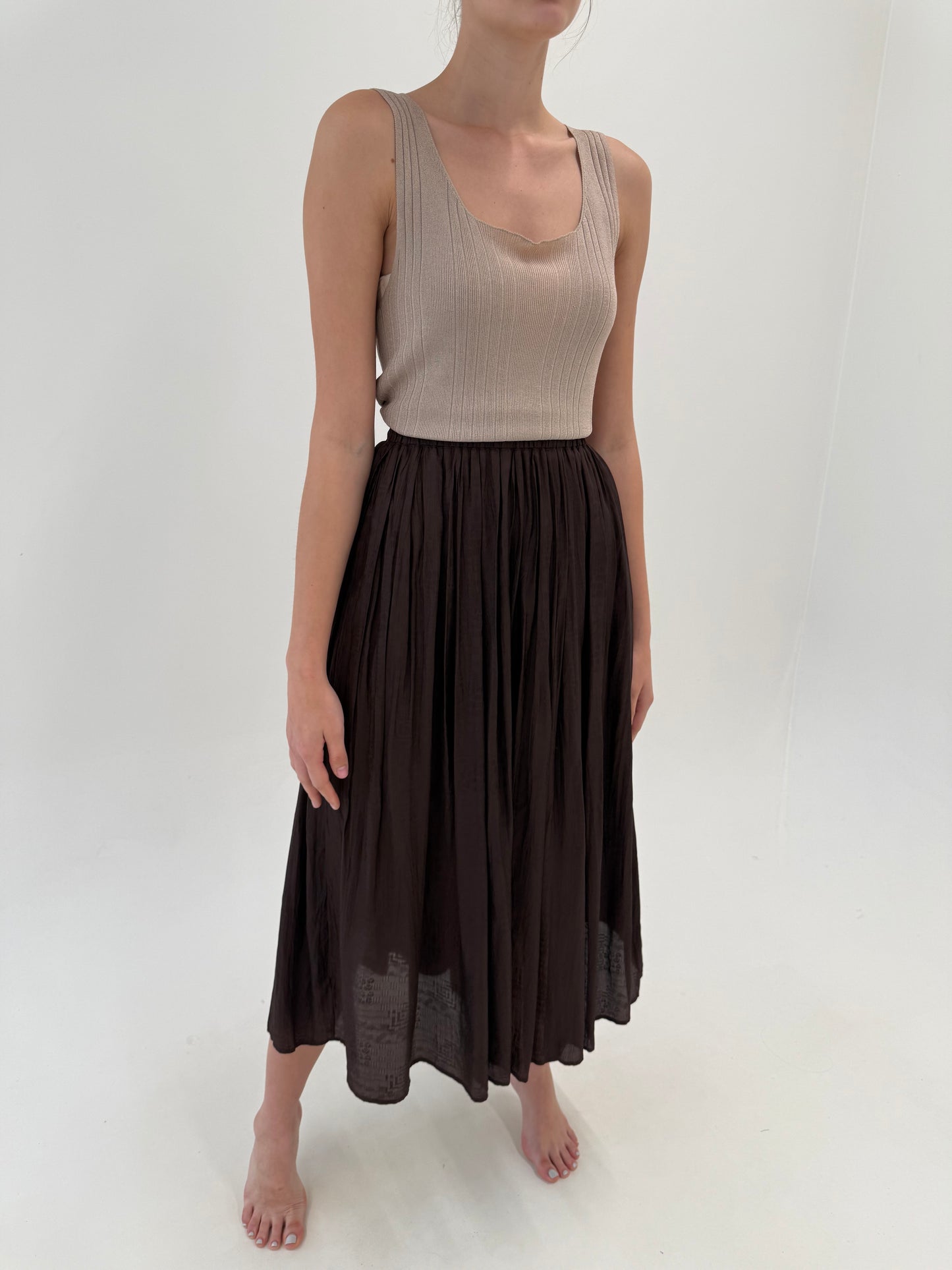 Fustă vintage din jacquard super vaporos de vară chocolate brown