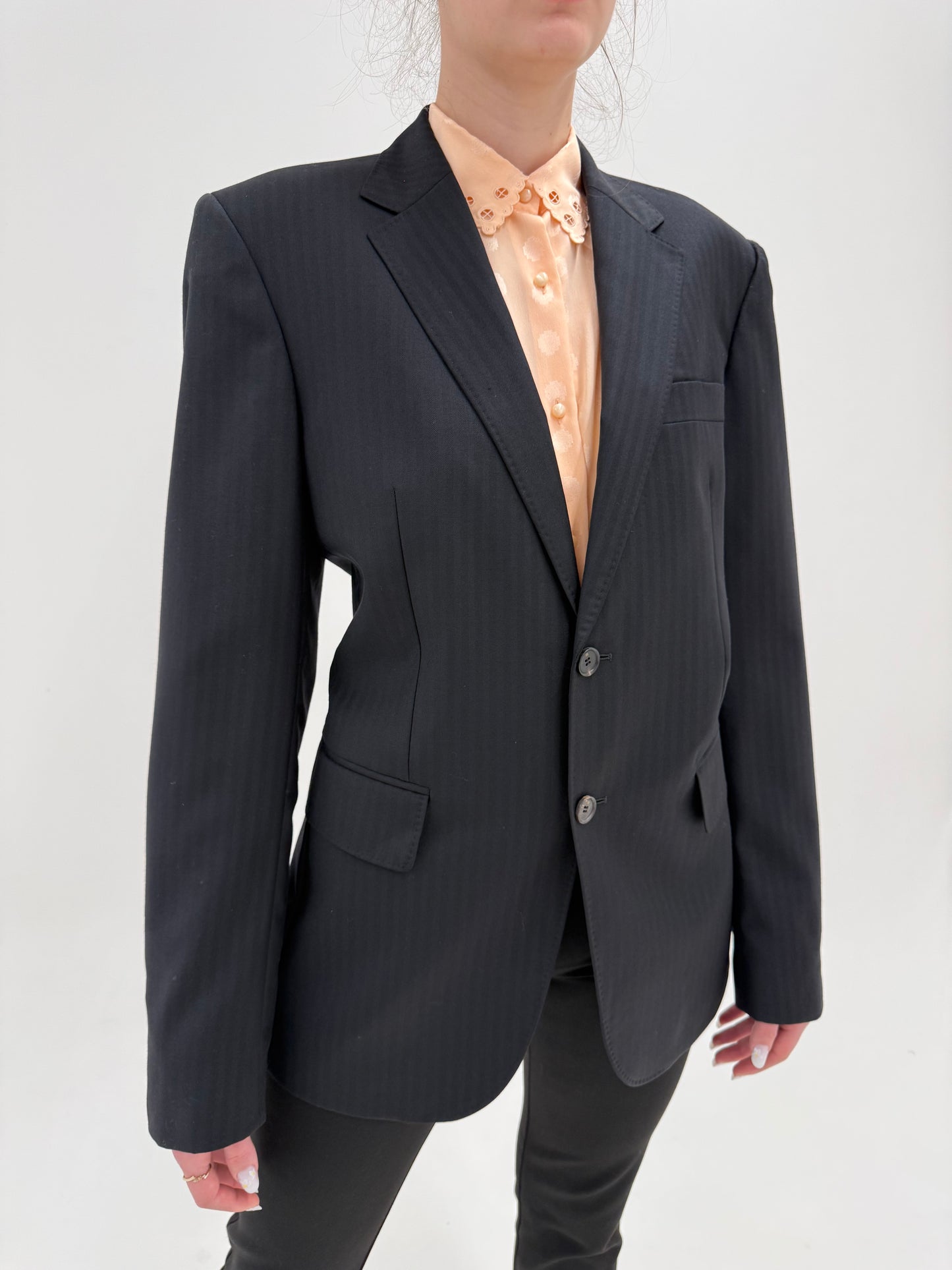 Sacou luxury negru John Richmond în croi actual din lanita extrafina lightweight
