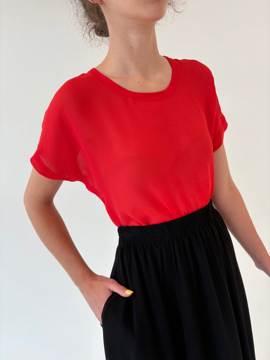 Top din Georgette de mătase naturală coral red