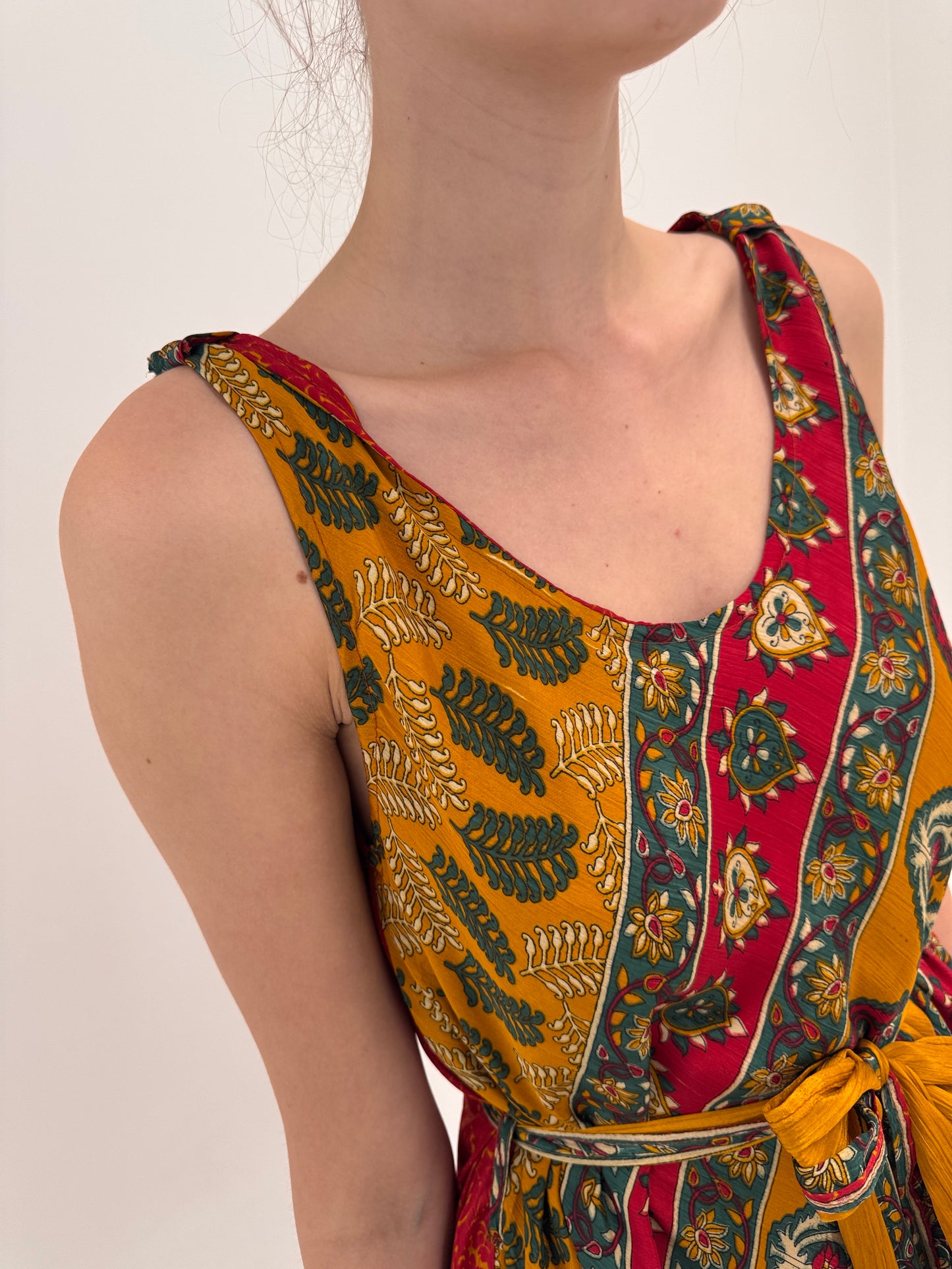 Rochie boho din mătase naturală în culori superbe free size cu cordon