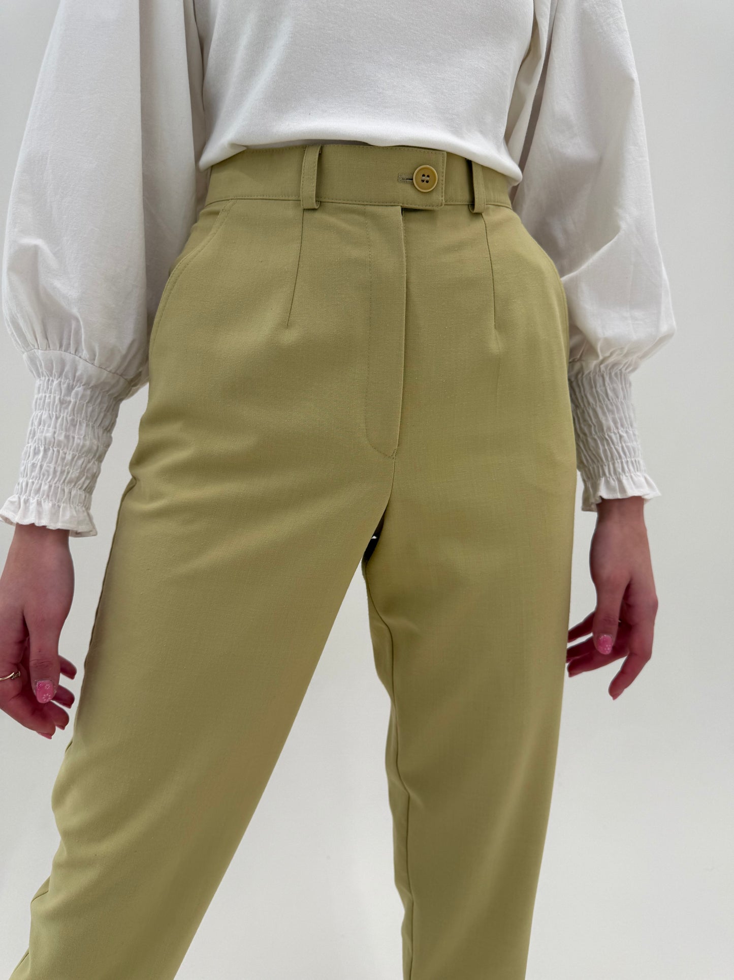 Pantaloni țigaretă muted chartreuse cu talie ultra înaltă tall