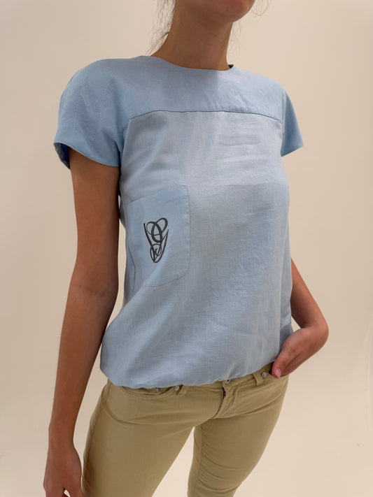 Top Valentino baby blue din in cu broderie în croi retro modern