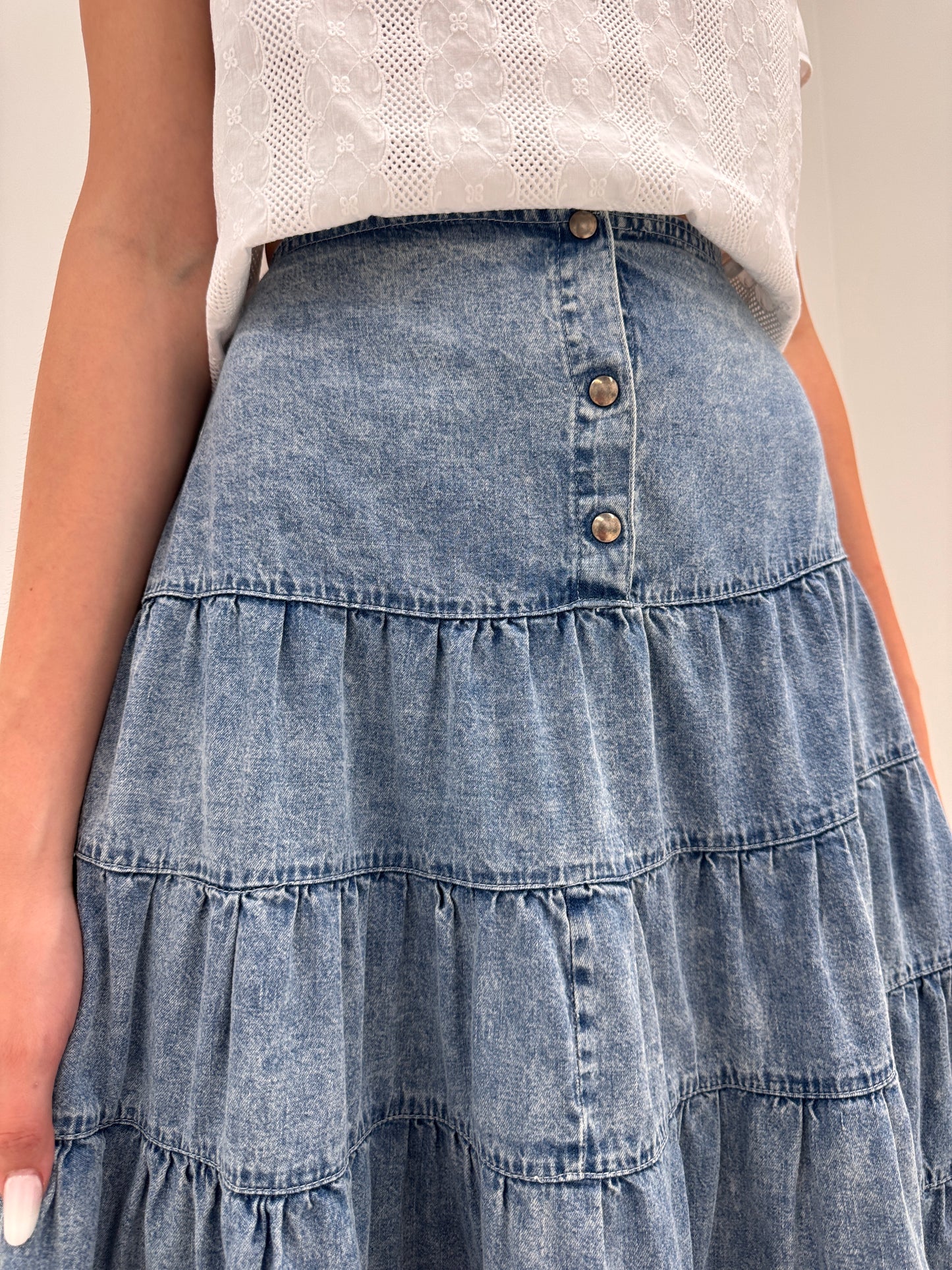 Fustă maxi din jeans moale de vară ultra amplă in croi elaborat