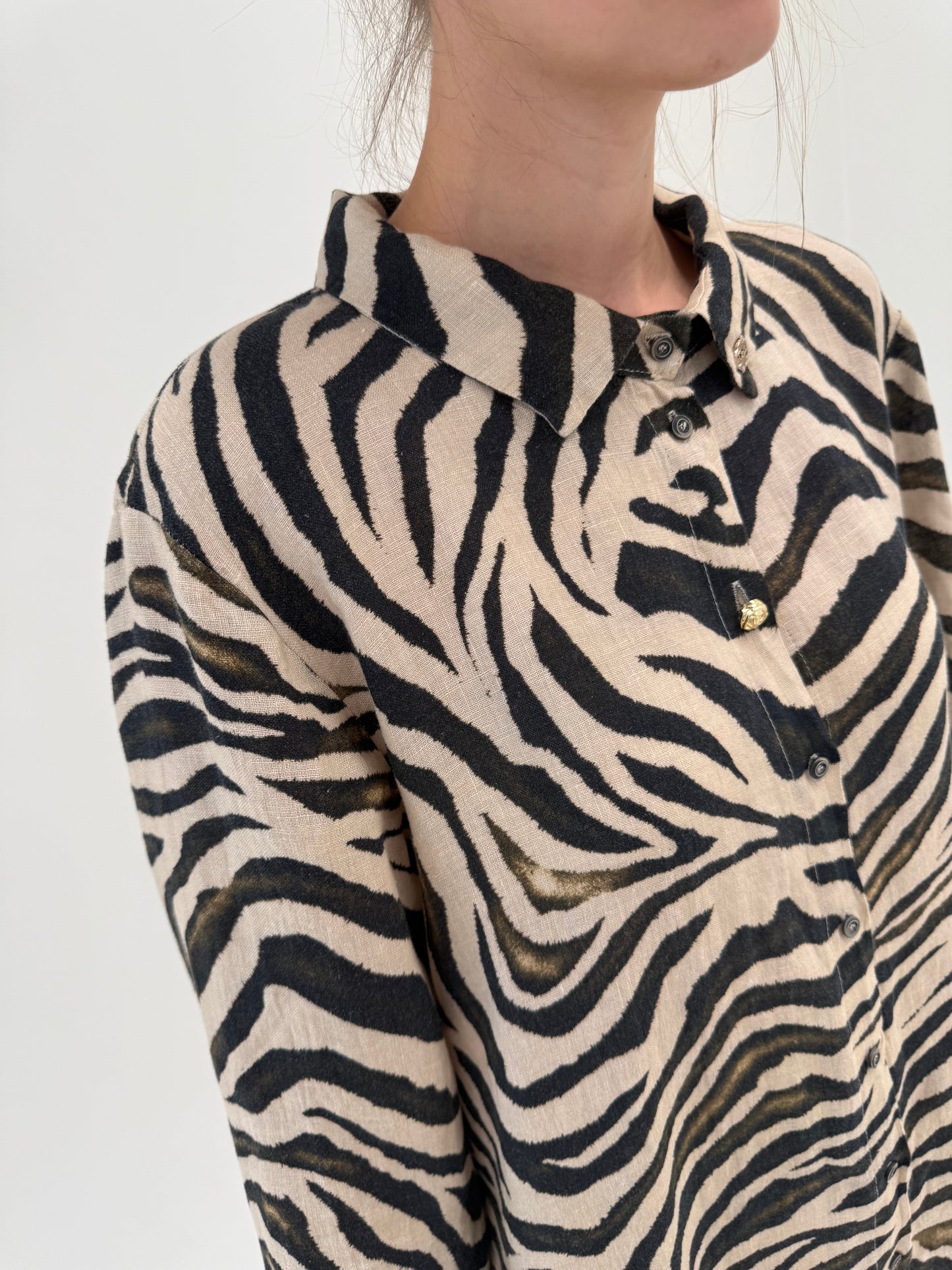 Rochie animal print din in în croi lejer