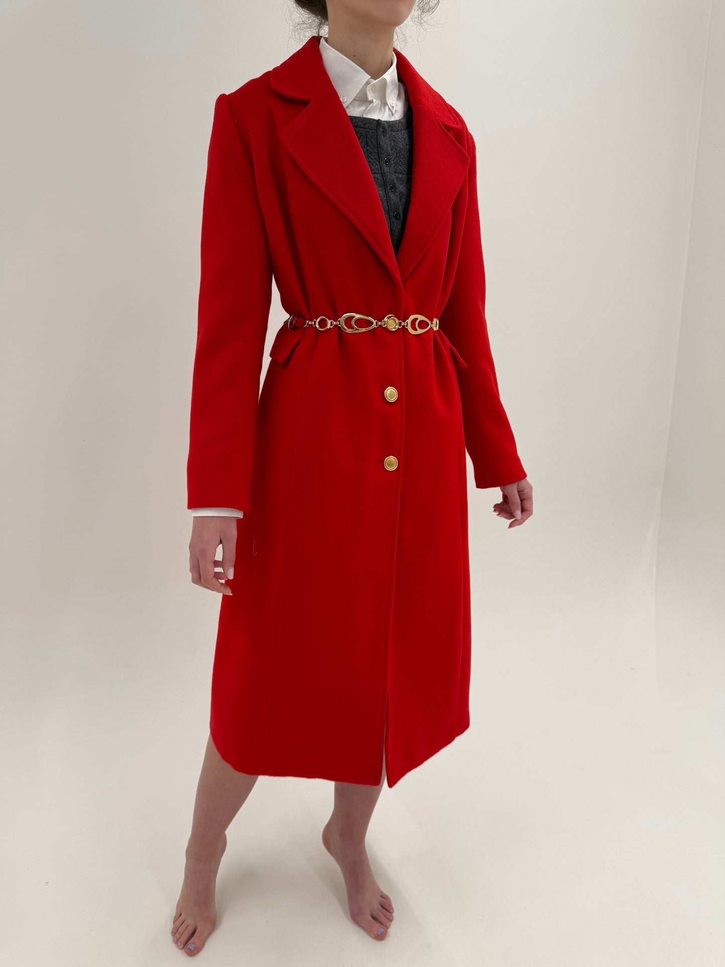 Palton din stofă extrafina de lana în croi lung cu nasturi aurii