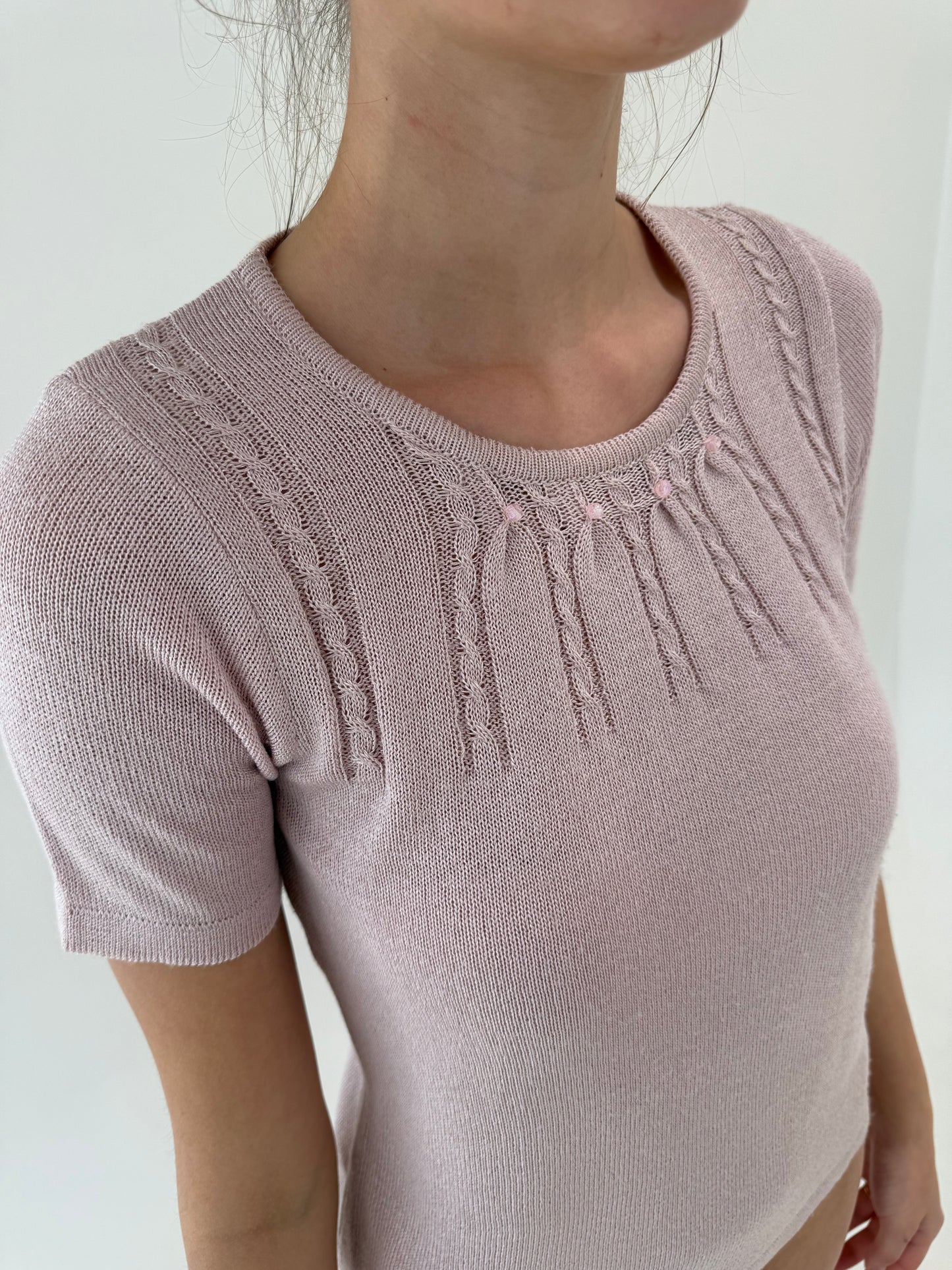 Top dusty pink cu torsade din jerse premiul de bumbac