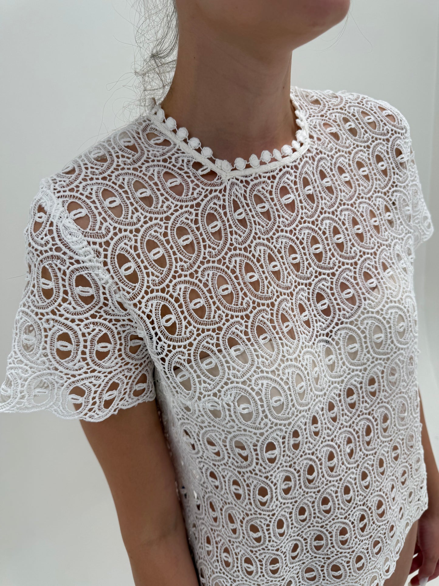 Top vintage din dantelă macrame lucrată manual